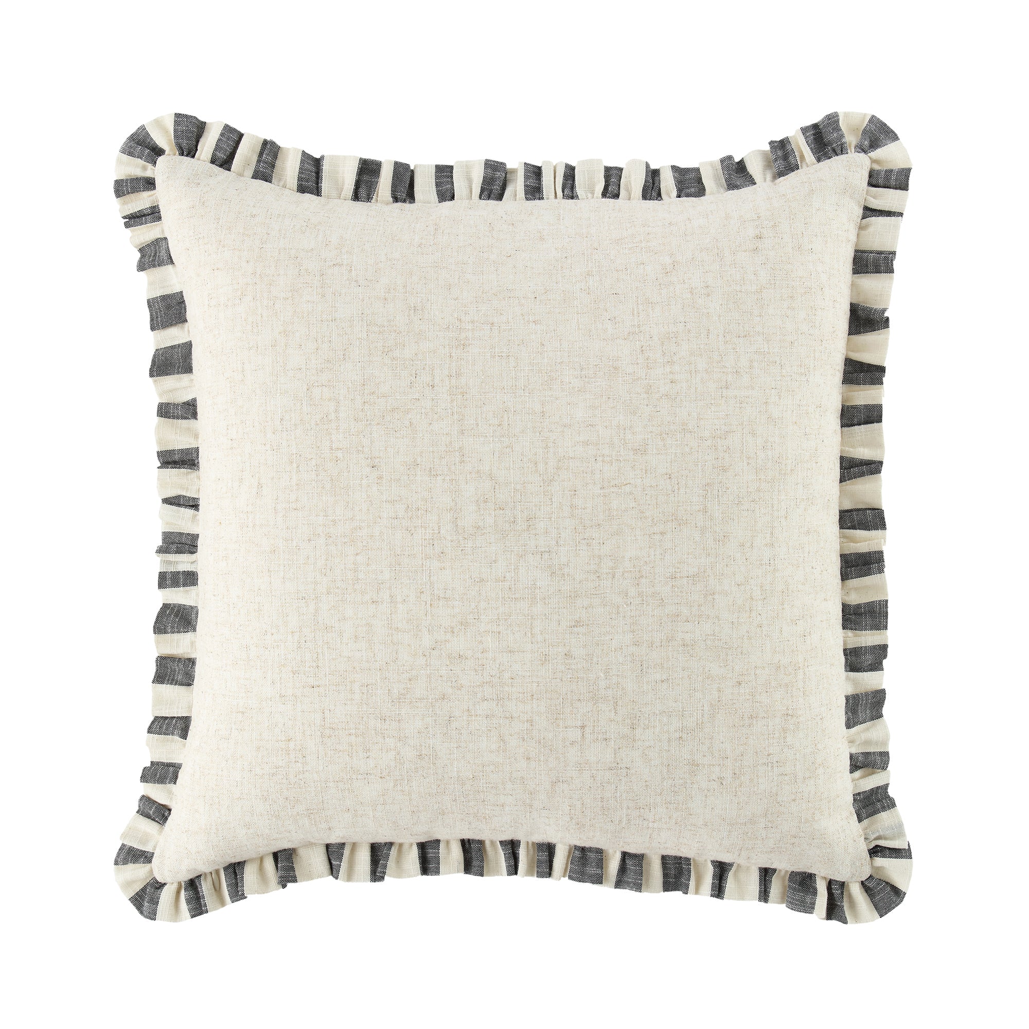 Edith Reversible Linen Blend Black Striped Frill Cushion - Image 6