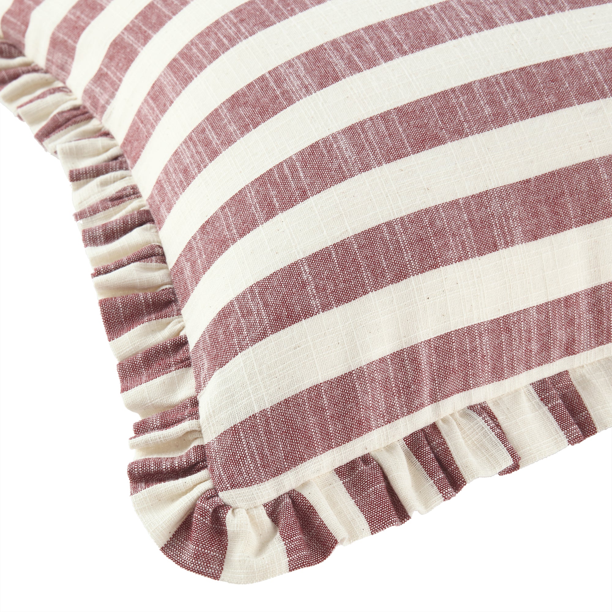 Edith Reversible Linen Blend Red Striped Frill Cushion - Image 4