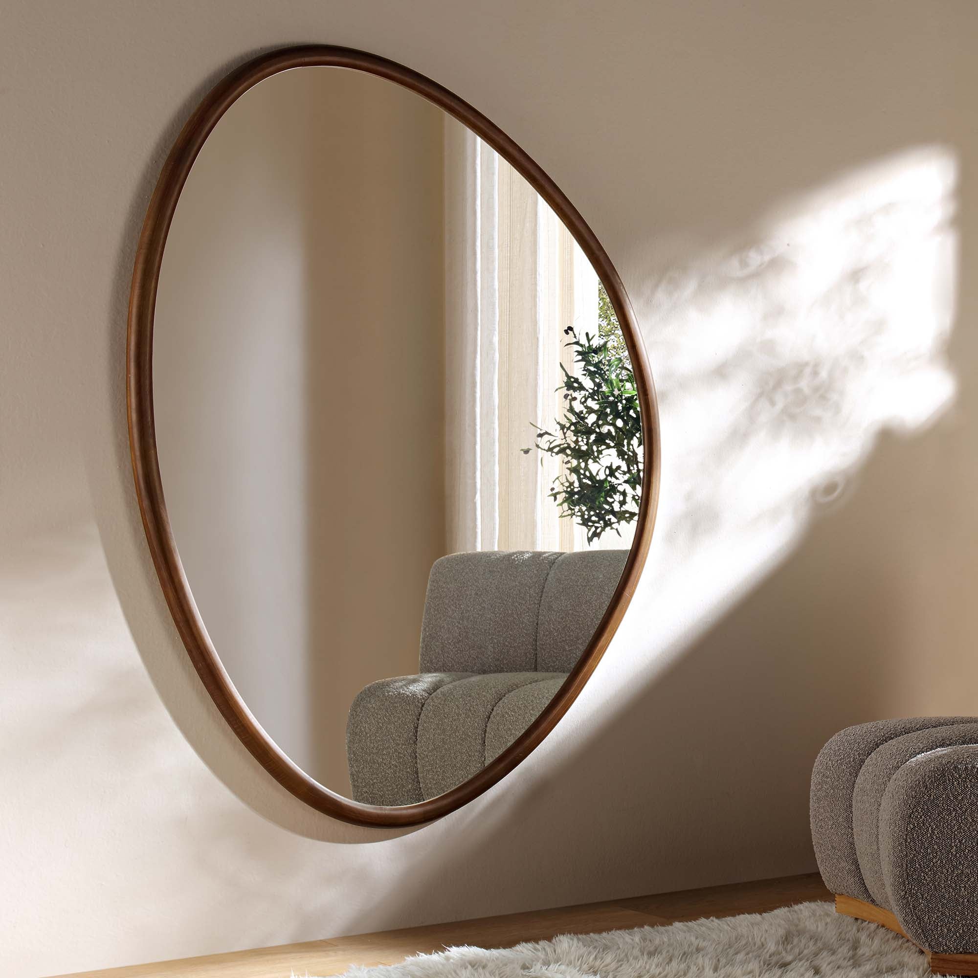 Edo Irregular Pebble Large Wooden Mirror 160 x 120 cm, Walnut - Image 2