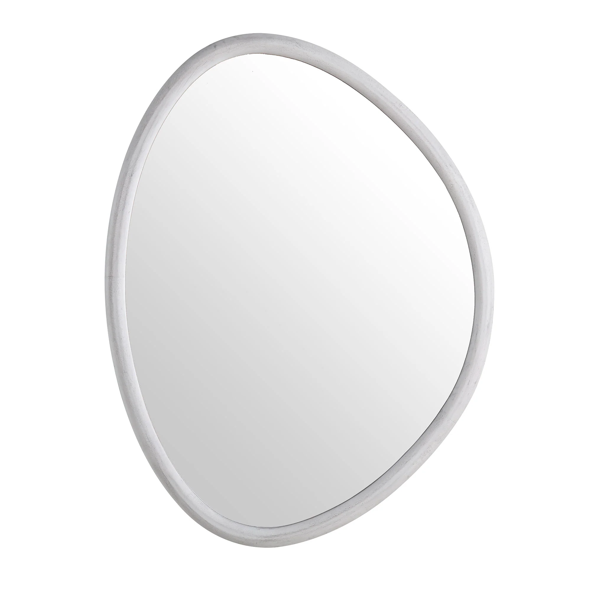 Edo Irregular Pebble Wall Wooden Mirror 100 x 76 cm, Washed White - Image 5