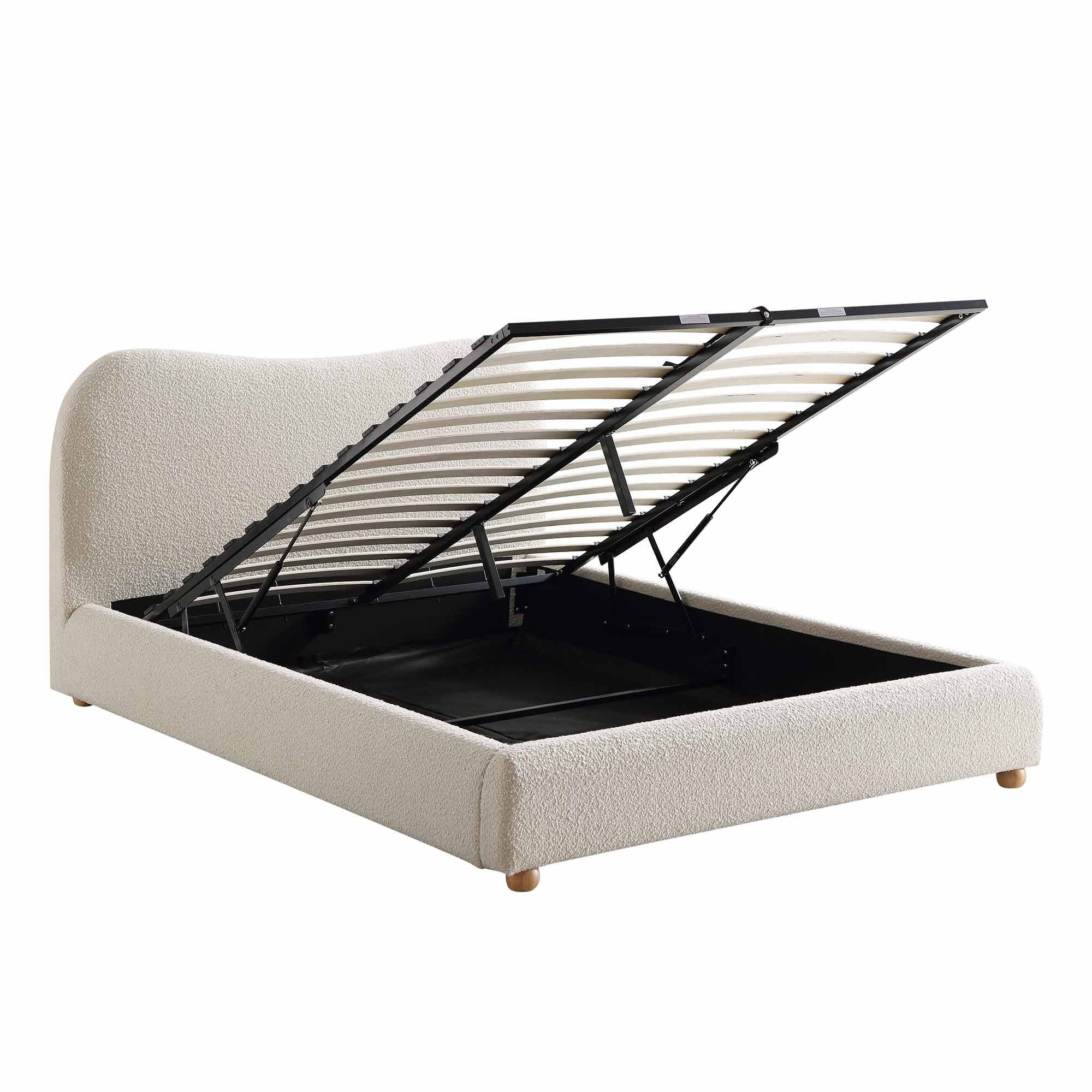 Egerie Curved Headboard Beige Boucle Ottoman Storage Bed - Image 7