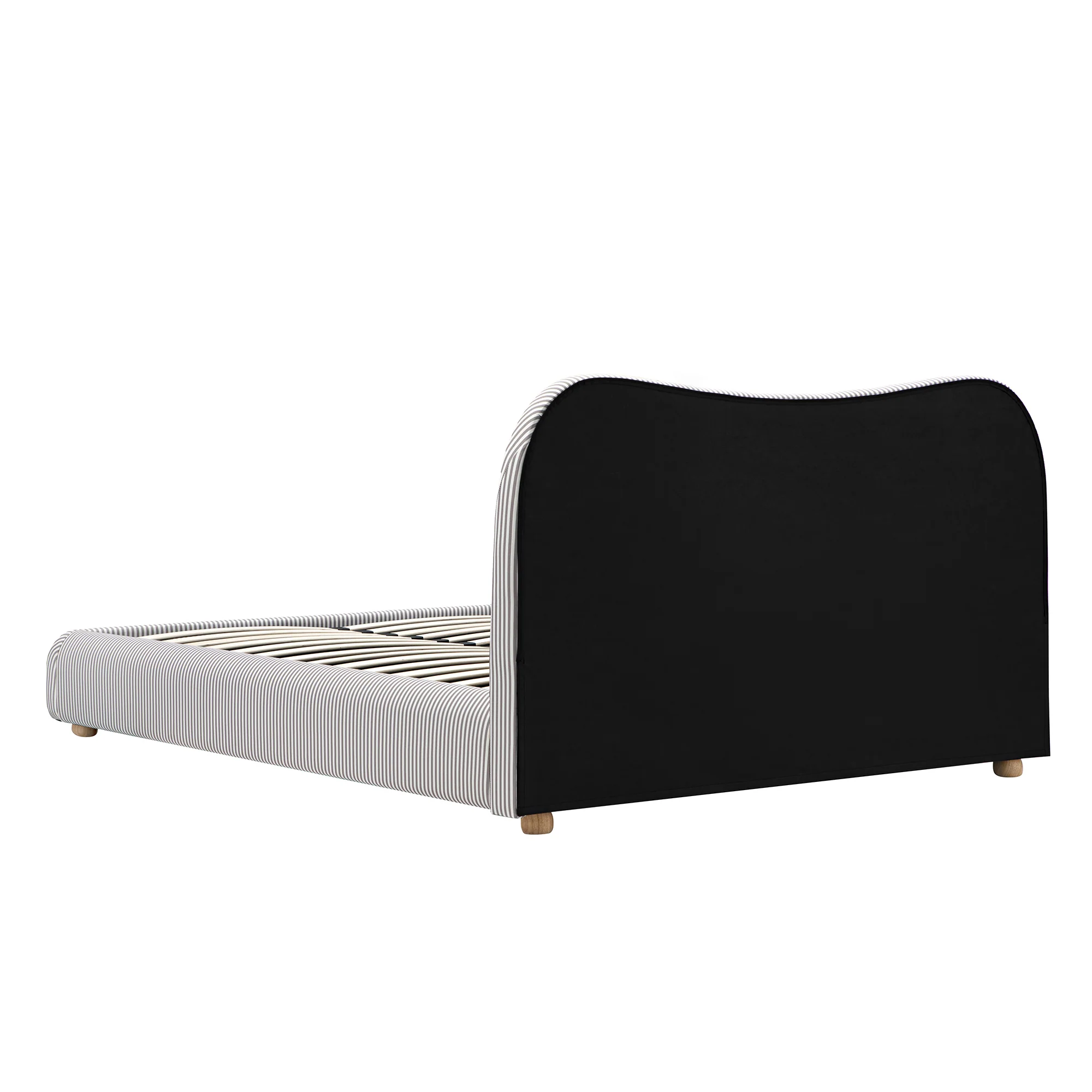 Egerie Curved Headboard Light Taupe Striped Fabric Ottoman Storage Bed - Image 13
