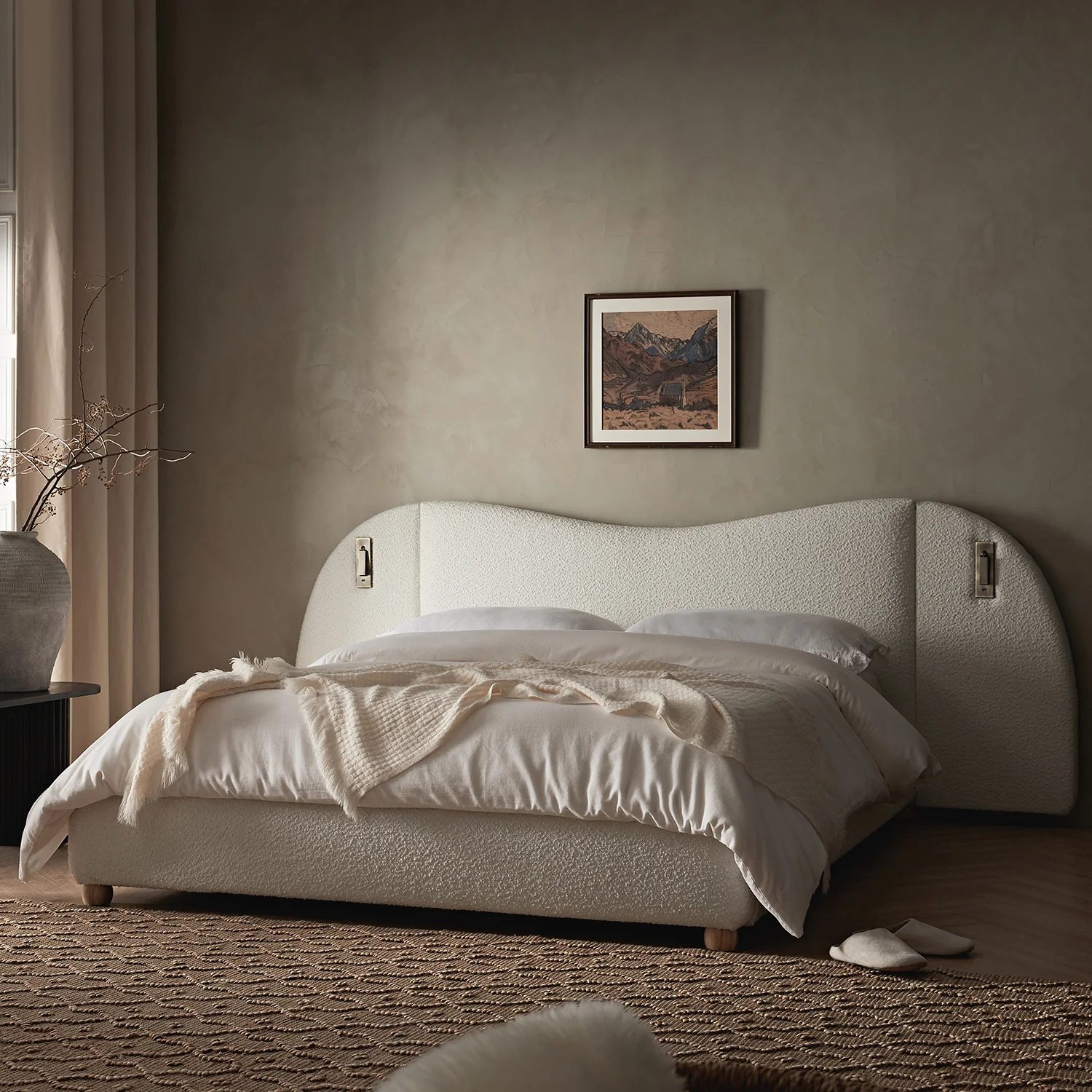 Egerie Extended Headboard Ottoman Storage Bed, Beige Boucle - Image 4
