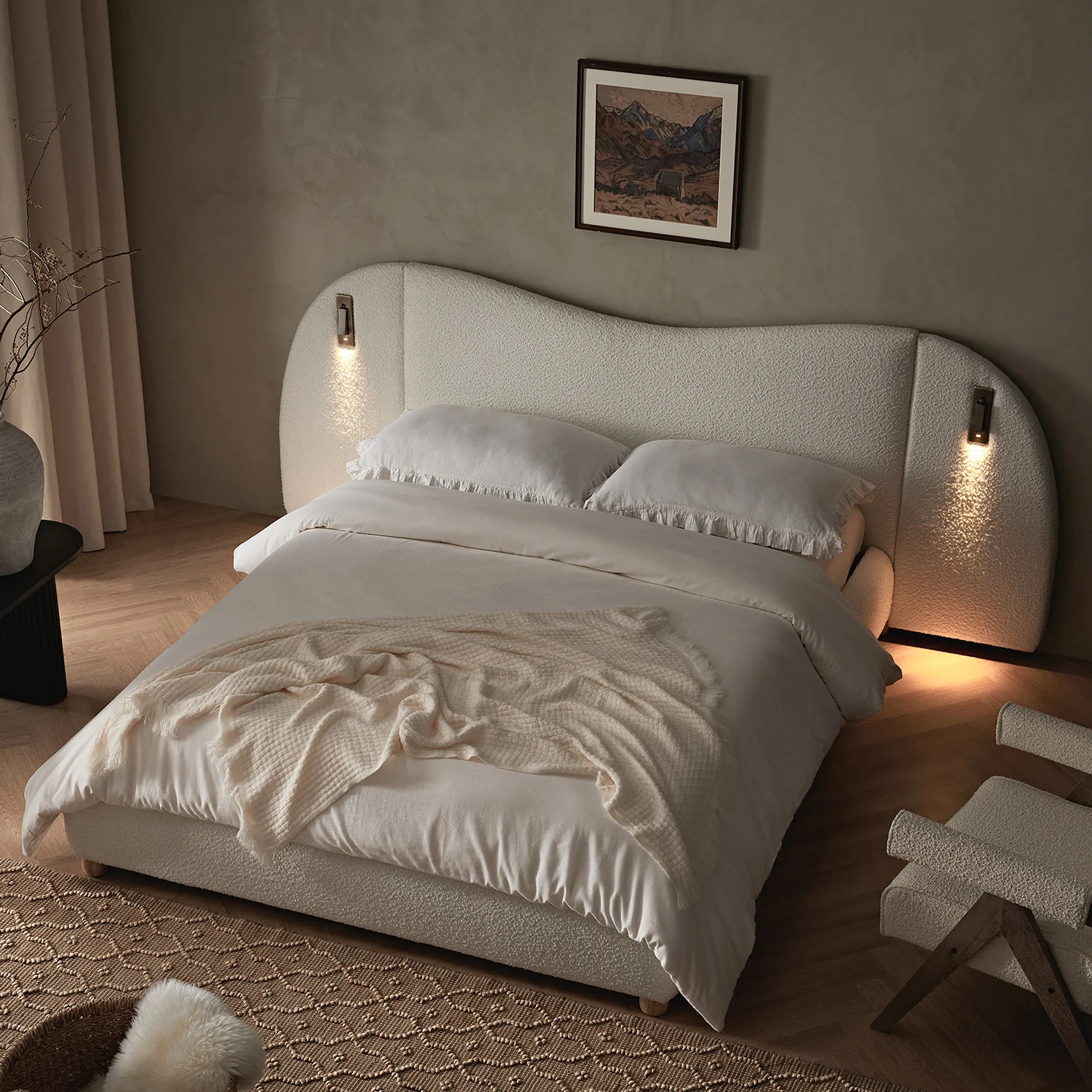 Egerie Extended Headboard Ottoman Storage Bed, Beige Boucle - Image 6