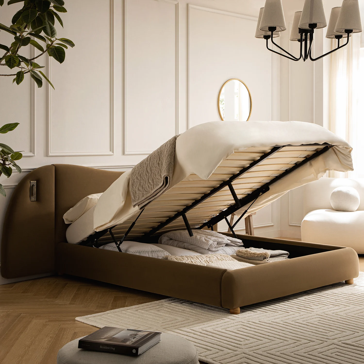 Egerie Extended Headboard Ottoman Storage Bed, Hazel Velvet - Image 3