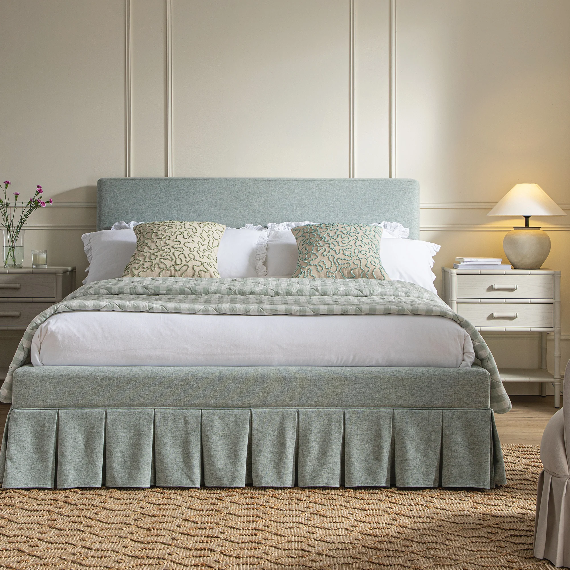 Egerton Box-Pleat Ottoman Storage Bed, Pale Aqua Brushed Fabric - Image 2