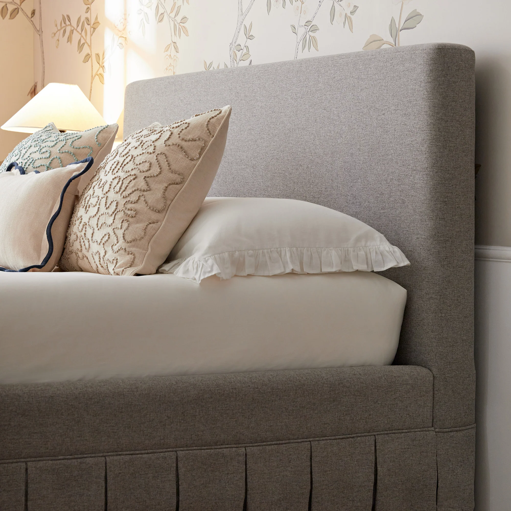 Egerton Box-Pleat Ottoman Storage Bed, Stone Brushed Fabric - Image 4