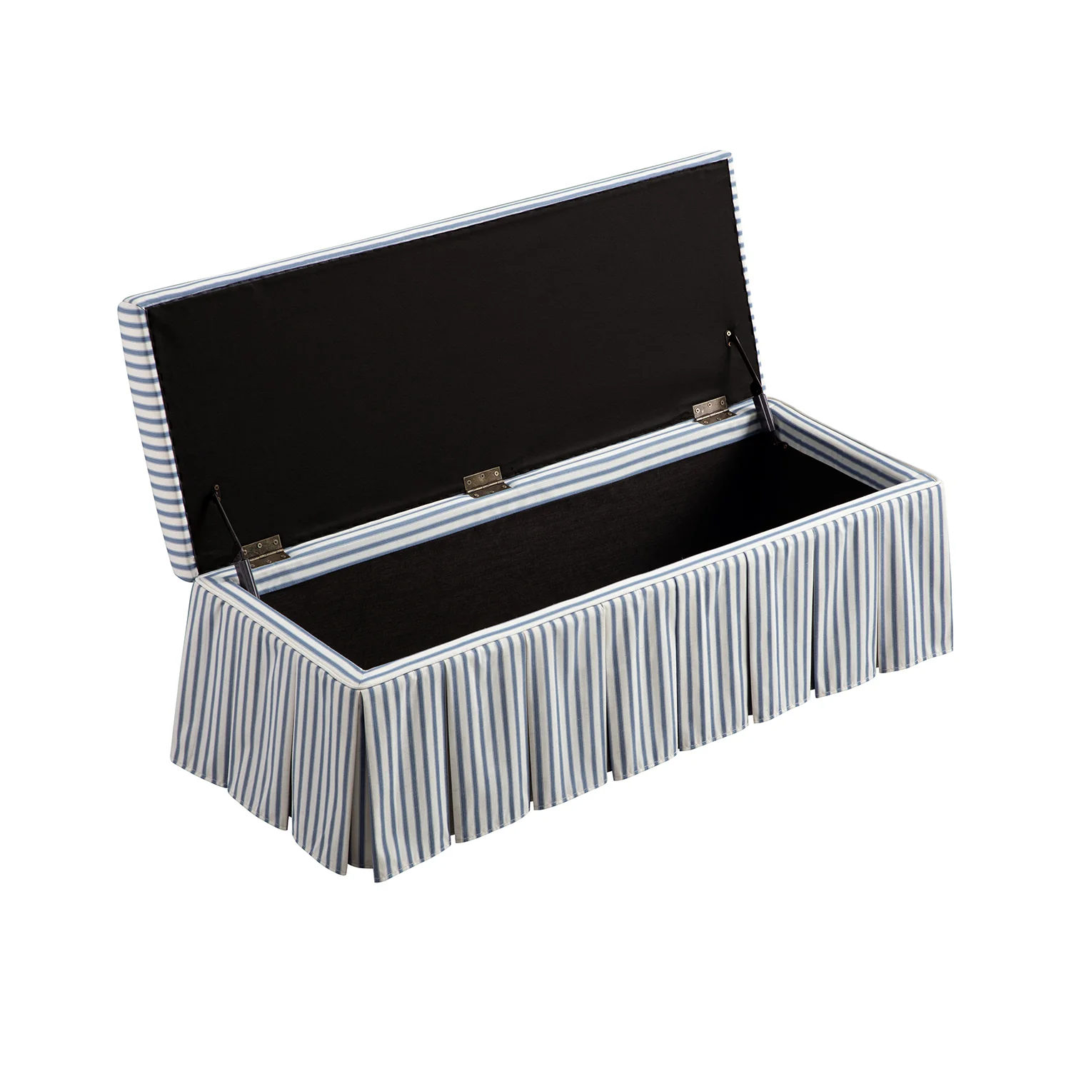 Egerton Box-Pleat Storage Bench, Blue Striped Linen - Image 10