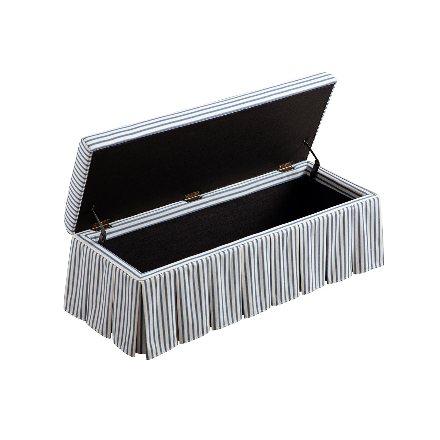 Egerton Box-Pleat Storage Bench, Blue Striped Linen - Image 11