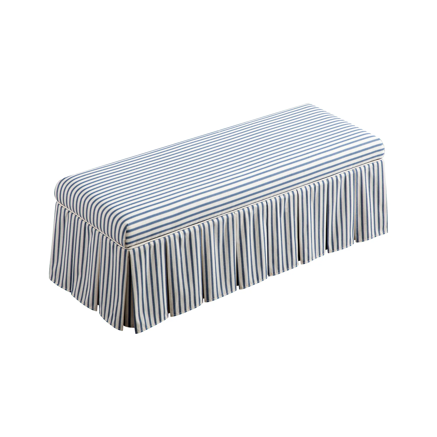 Egerton Box-Pleat Storage Bench, Blue Striped Linen - Image 12