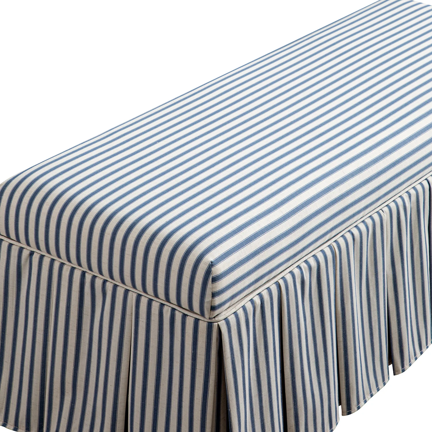 Egerton Box-Pleat Storage Bench, Blue Striped Linen - Image 14