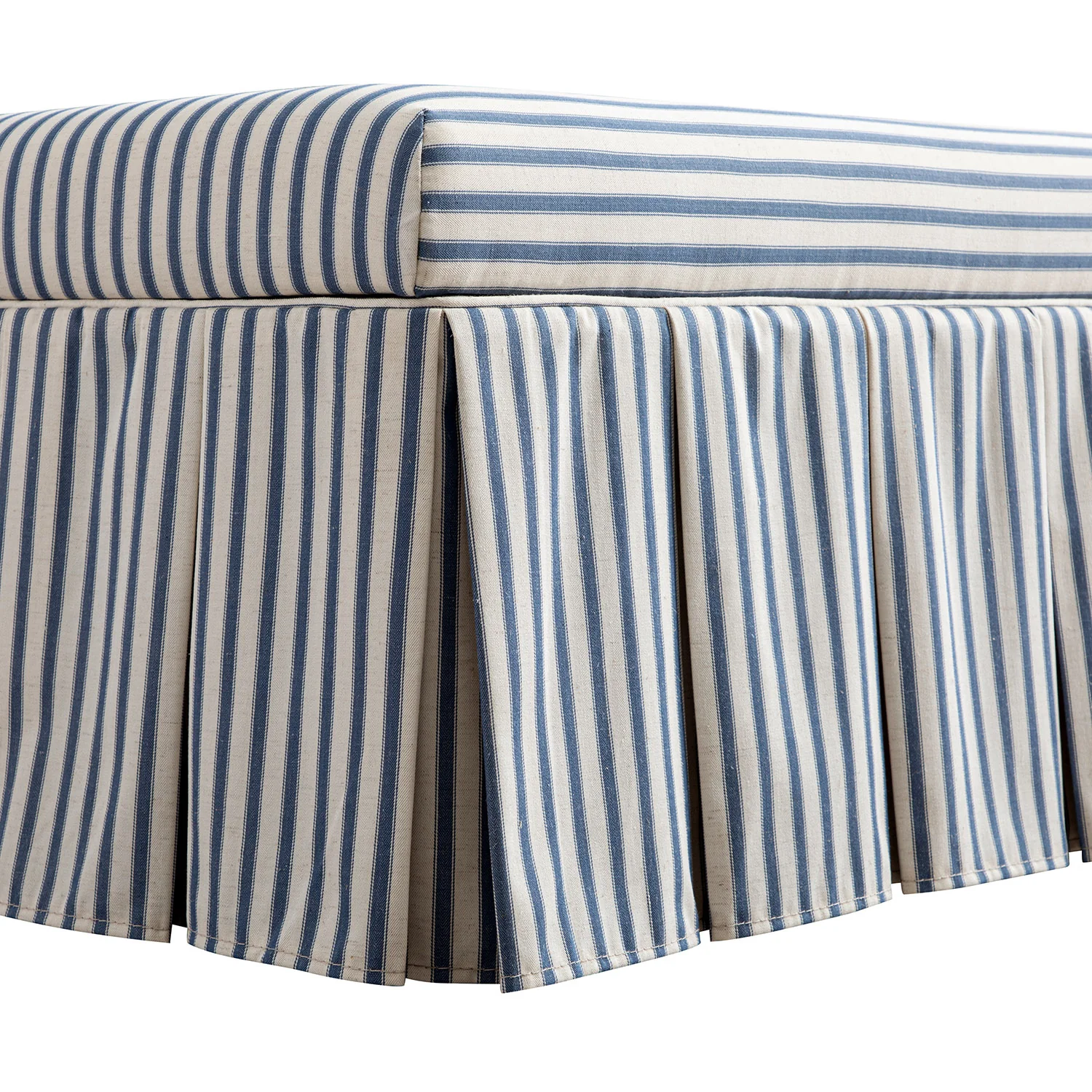 Egerton Box-Pleat Storage Bench, Blue Striped Linen - Image 15