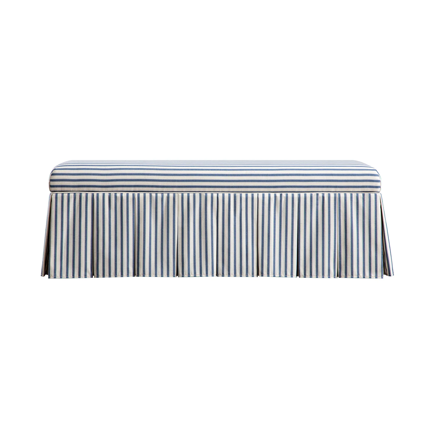 Egerton Box-Pleat Storage Bench, Blue Striped Linen - Image 7
