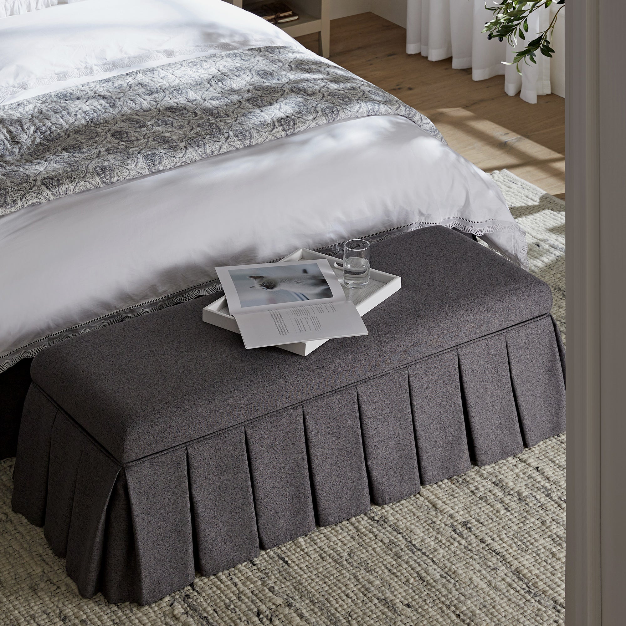 Egerton Box-Pleat Storage Bench, Charcoal Brushed Fabric - Image 3