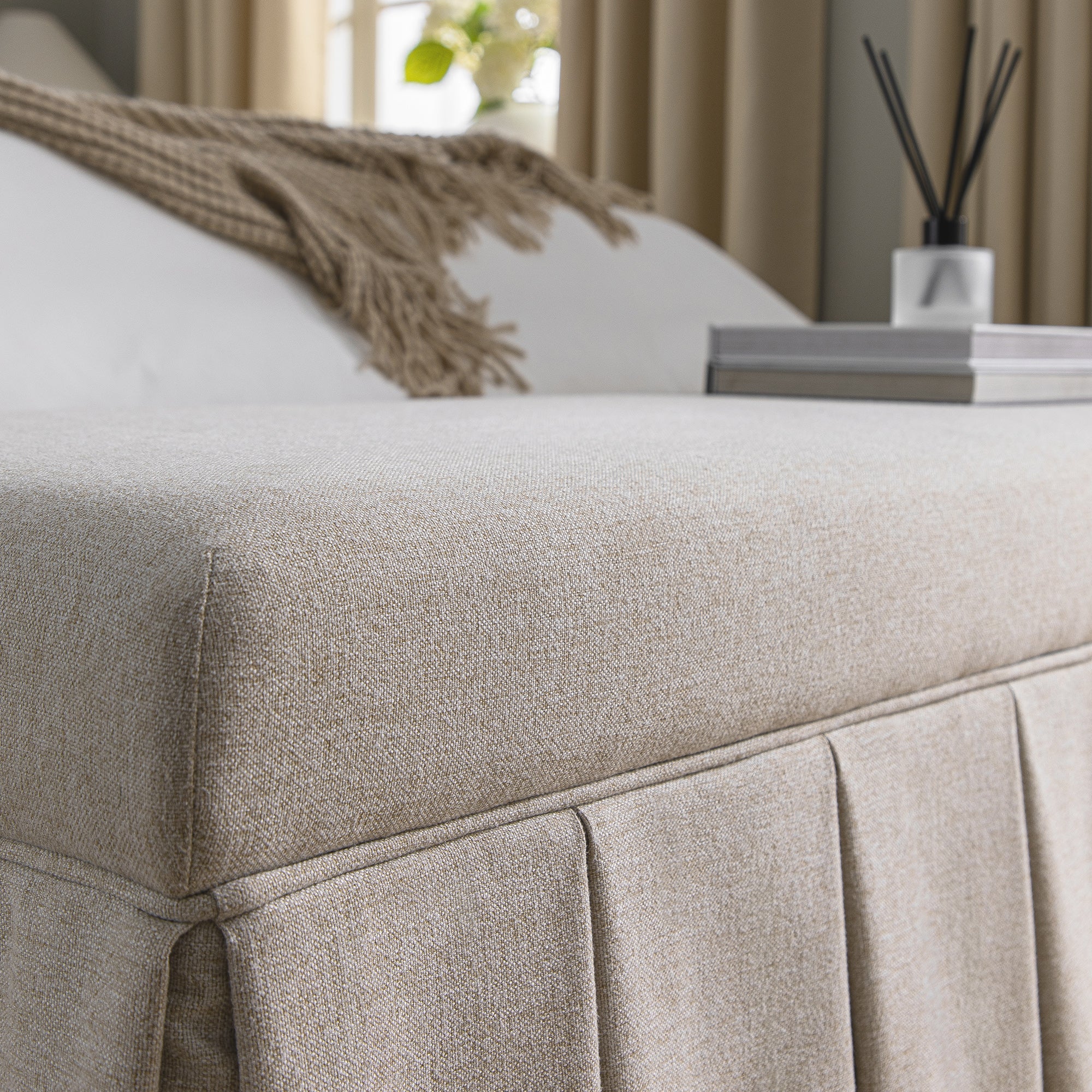 Egerton Box-Pleat Storage Bench, Oatmeal Brushed Fabric - Image 6