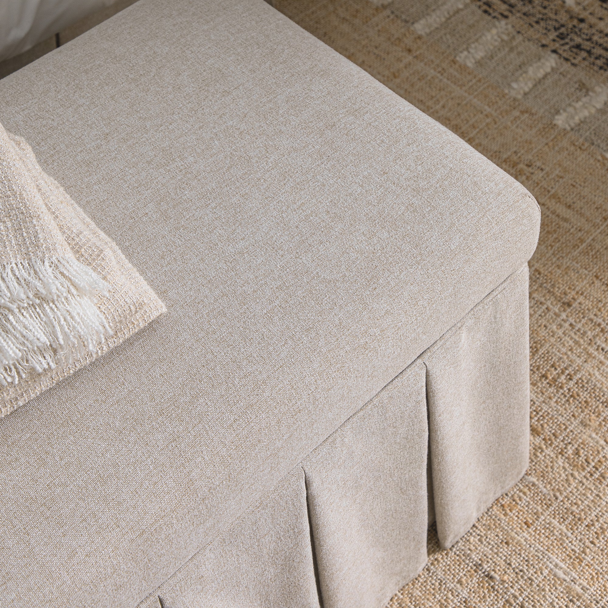 Egerton Box-Pleat Storage Bench, Oatmeal Brushed Fabric - Image 7