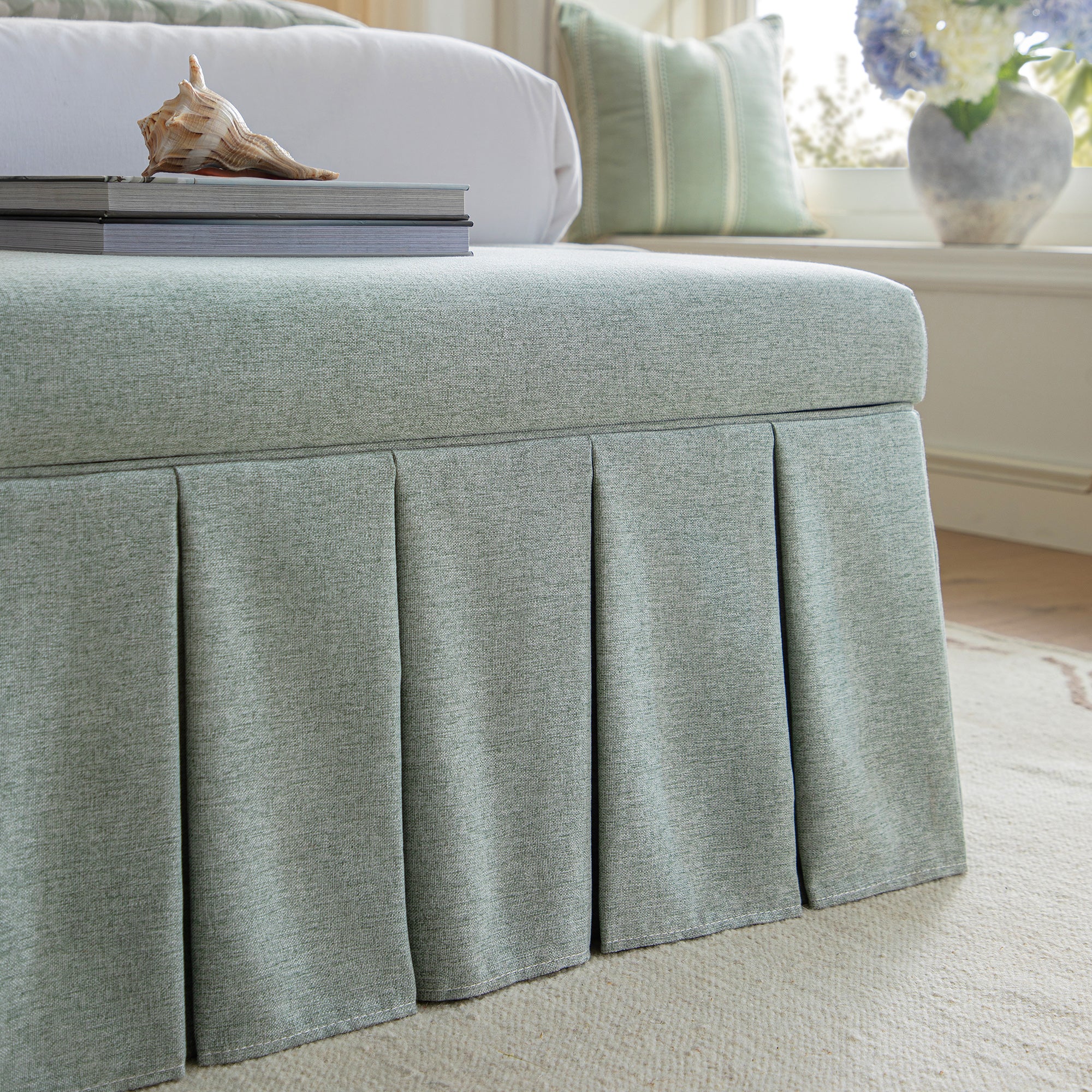 Egerton Box-Pleat Storage Bench, Pale Aqua Brushed Fabric - Image 5