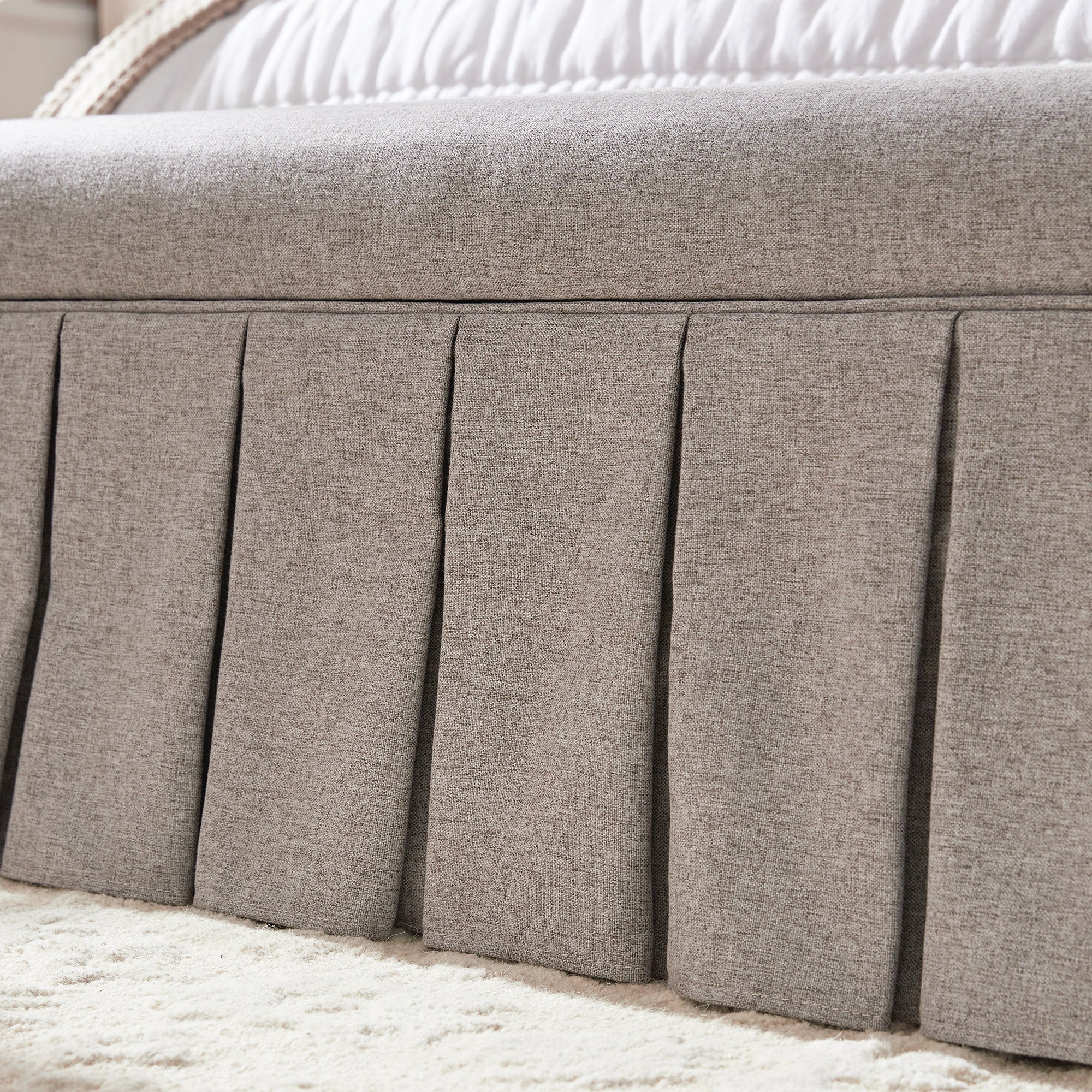 Egerton Box-Pleat Storage Bench, Stone Brushed Fabric - Image 6