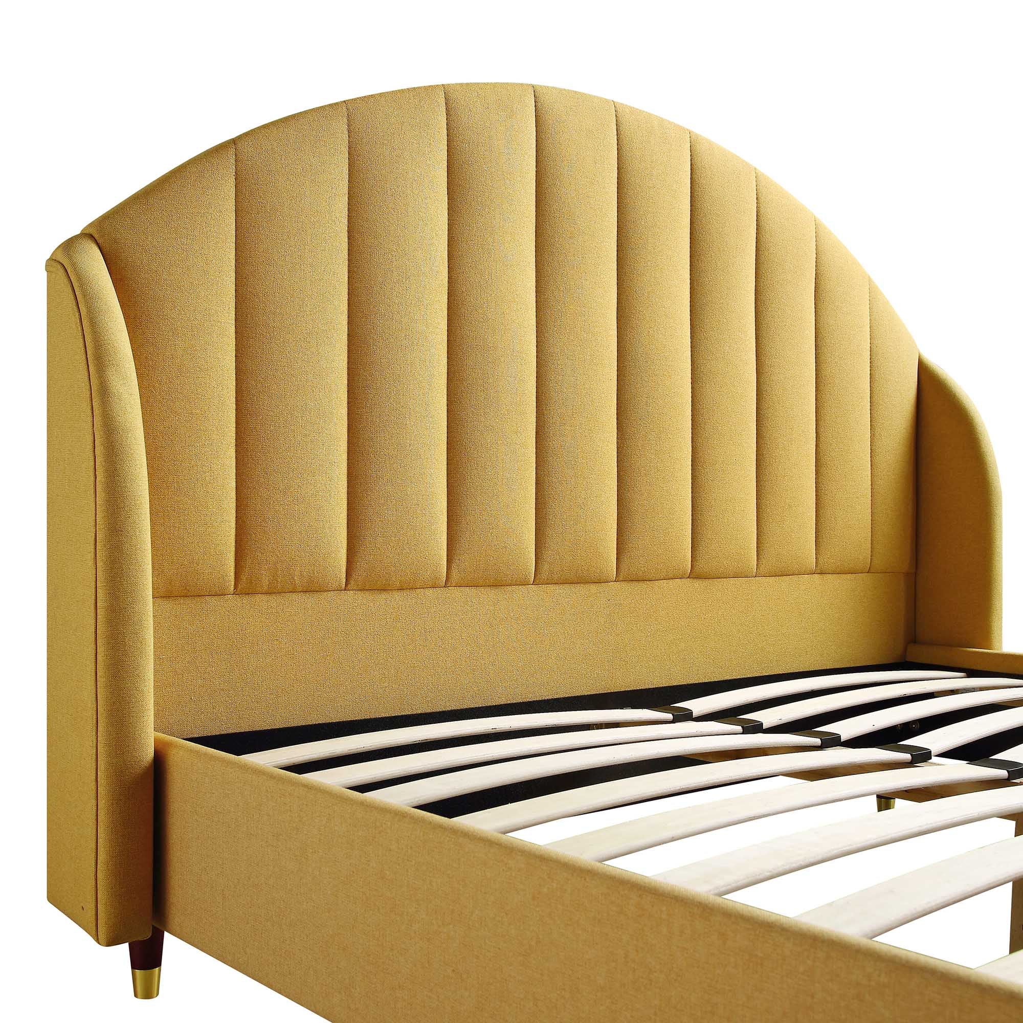 Eleanor Sunflower Yellow Fabric Upholstered Bed Frame with Domed Headboard - Image 11