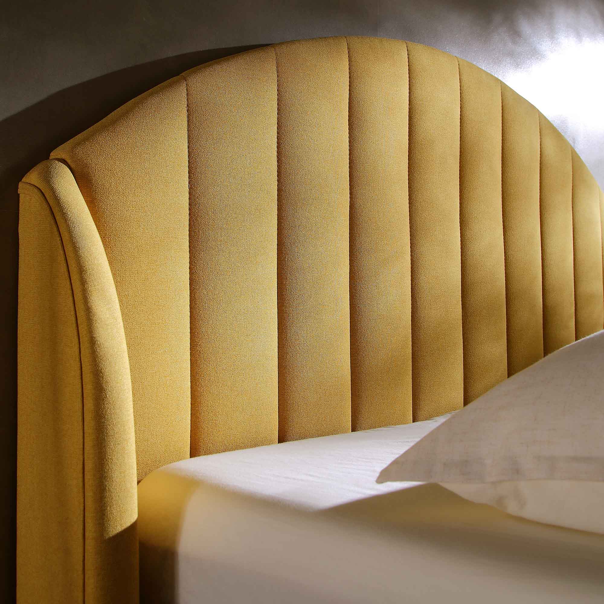 Eleanor Sunflower Yellow Fabric Upholstered Bed Frame with Domed Headboard - Image 3