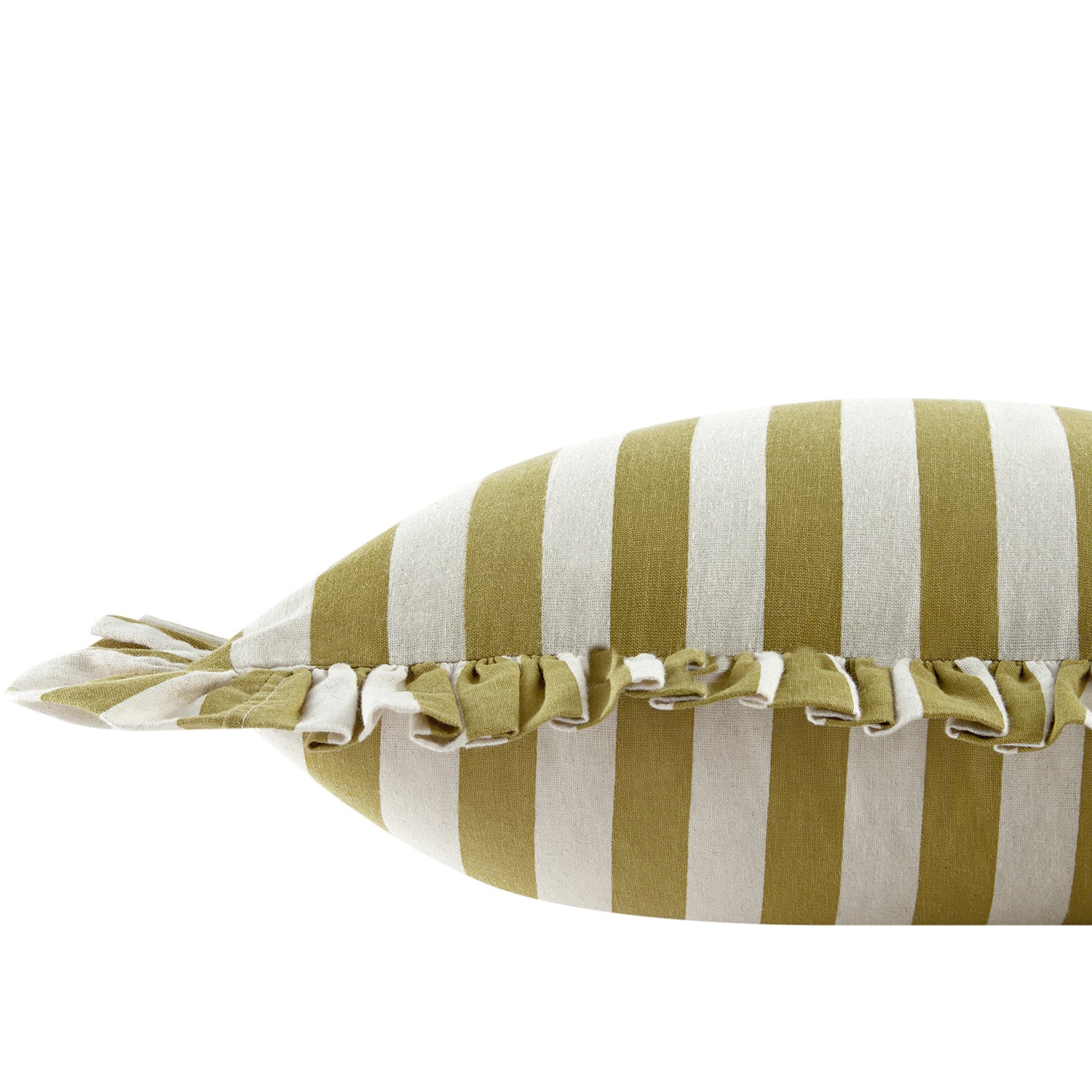 Eliza Dark Mustard Striped Ruffle Linen Blend Cushion - Image 2