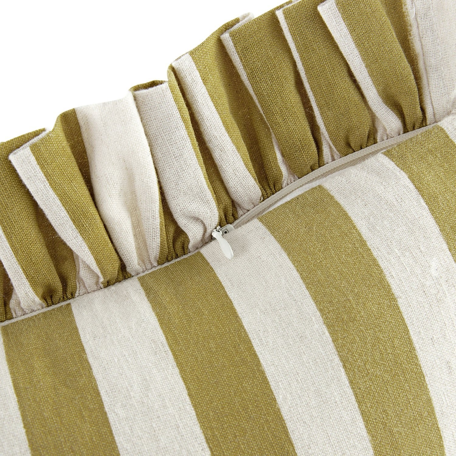 Eliza Dark Mustard Striped Ruffle Linen Blend Cushion - Image 5