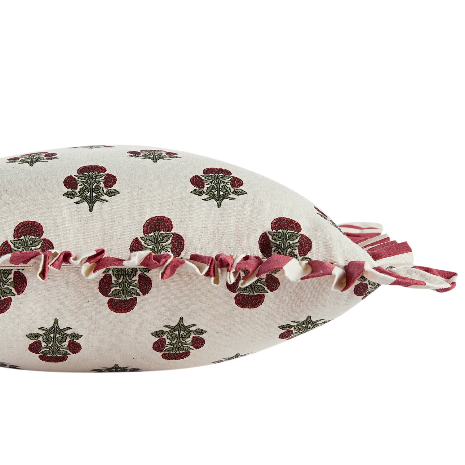 Eliza Scarlet Red Floral Ruffle Linen Blend Cushion - Image 2