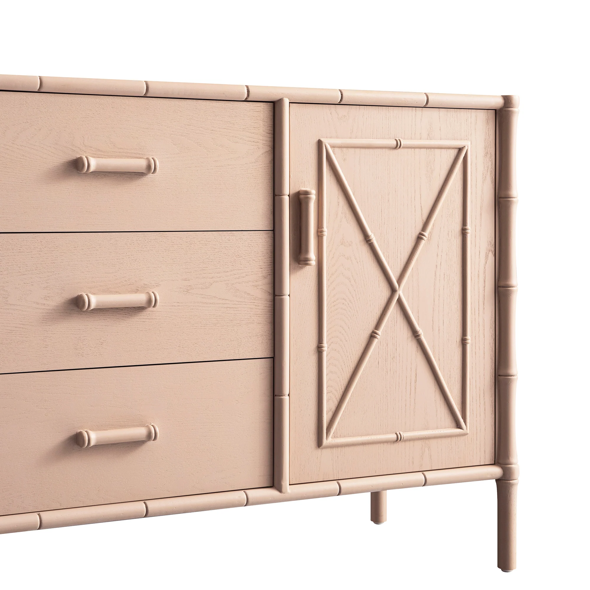 Elstowe Faux Bamboo 1-Door 3-Drawer Sideboard, Nude Pink - Image 13