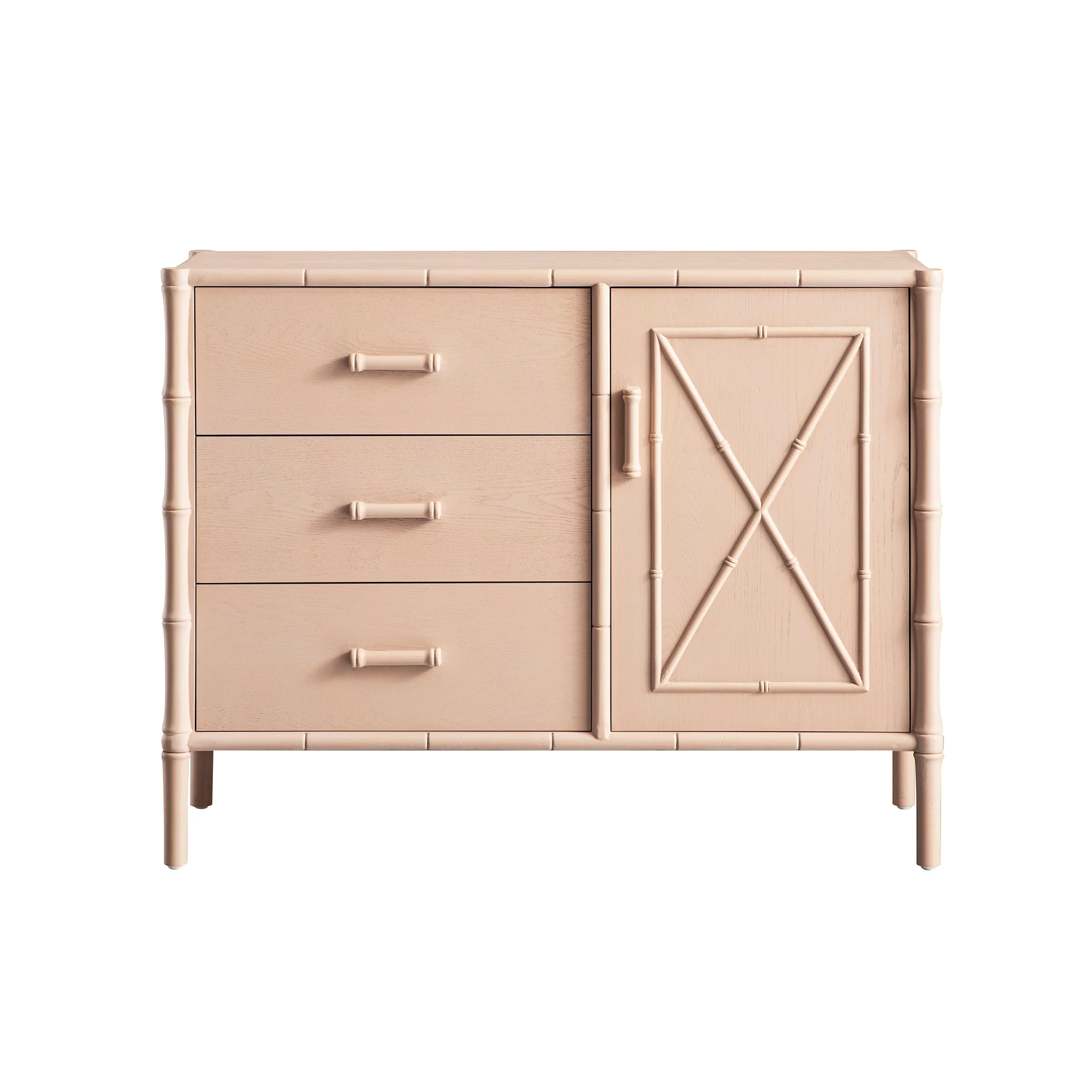 Elstowe Faux Bamboo 1-Door 3-Drawer Sideboard, Nude Pink - Image 7