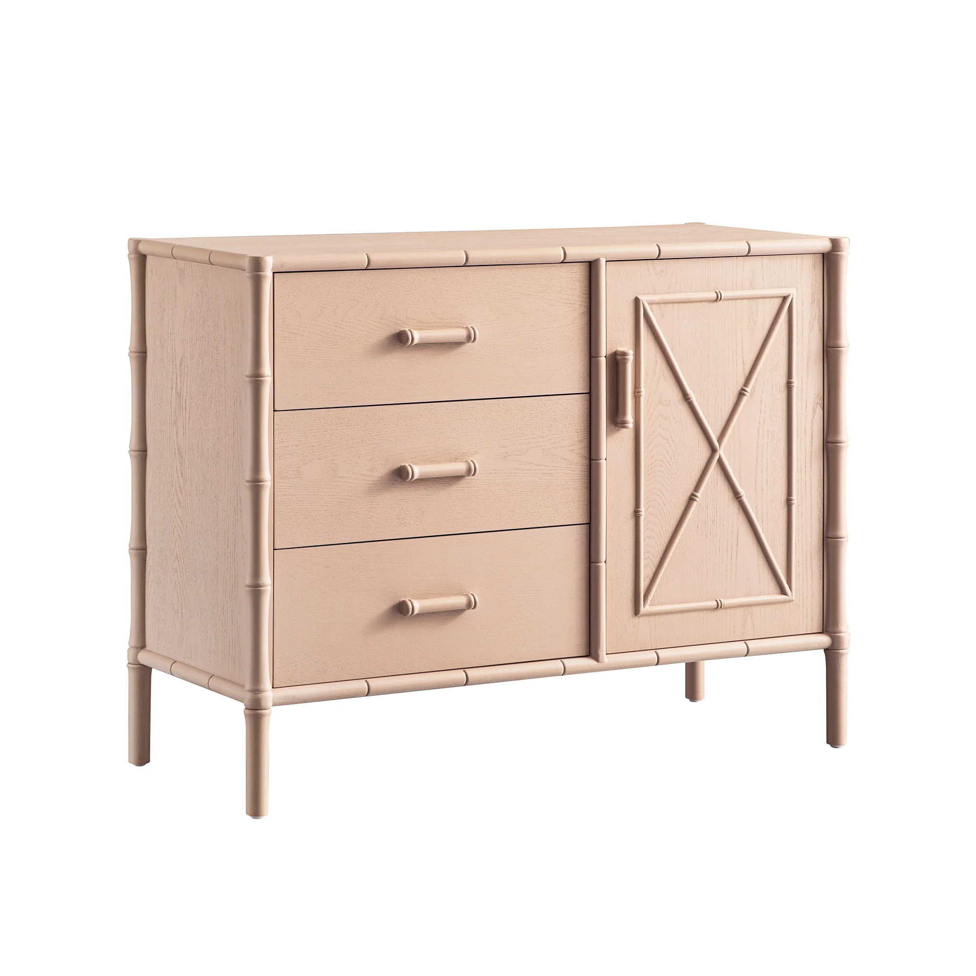 Elstowe Faux Bamboo 1-Door 3-Drawer Sideboard, Nude Pink - Image 8