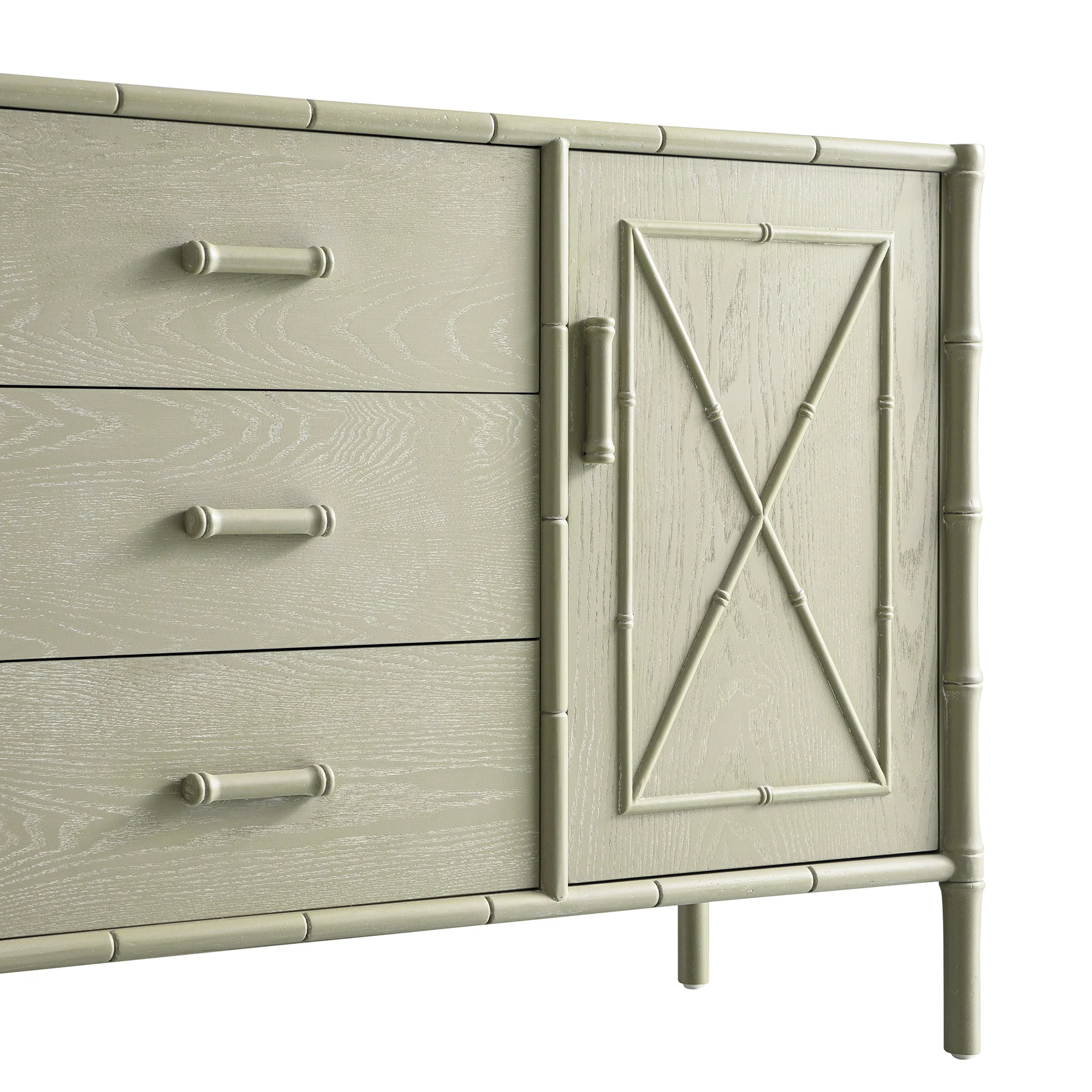 Elstowe Faux Bamboo 1-Door 3-Drawer Sideboard, Sage Green - Image 13