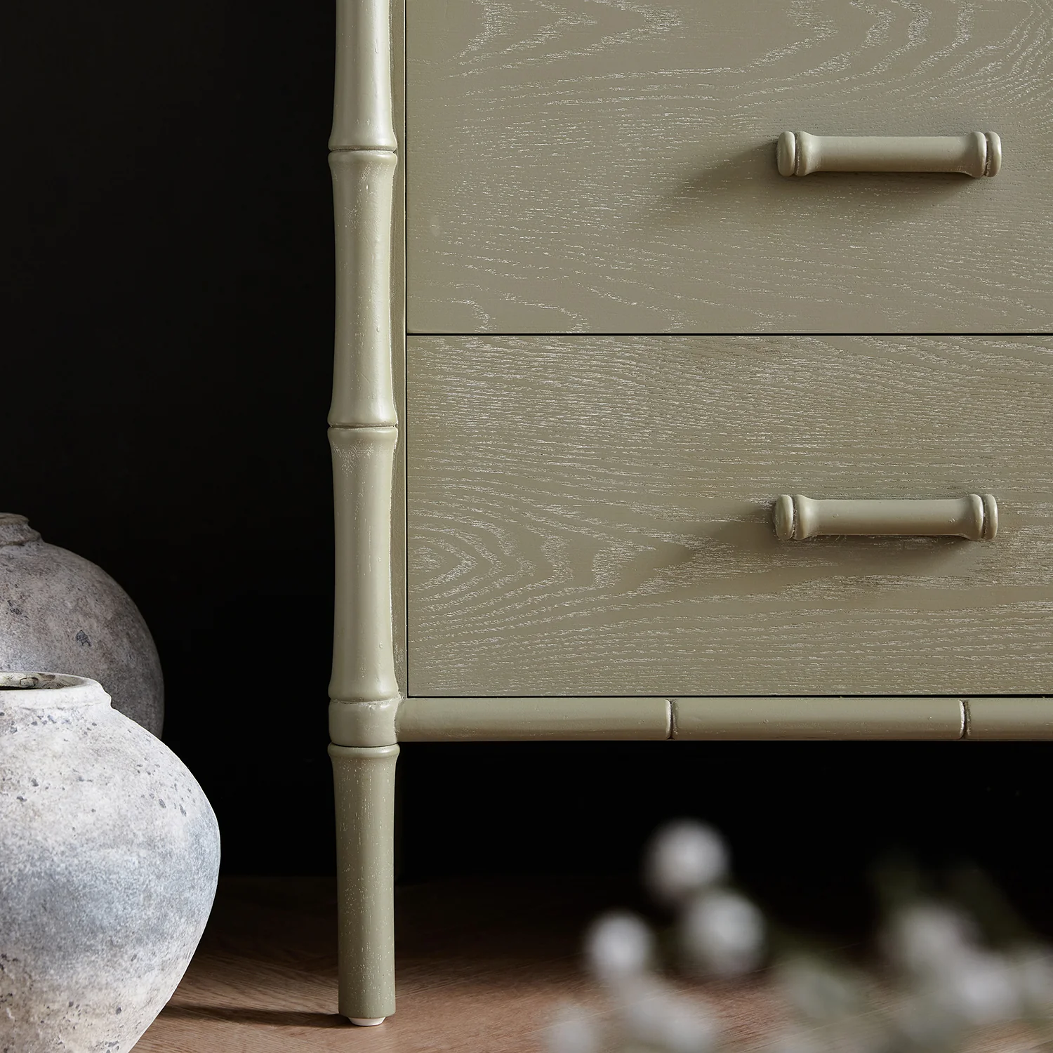Elstowe Faux Bamboo 1-Door 3-Drawer Sideboard, Sage Green - Image 6