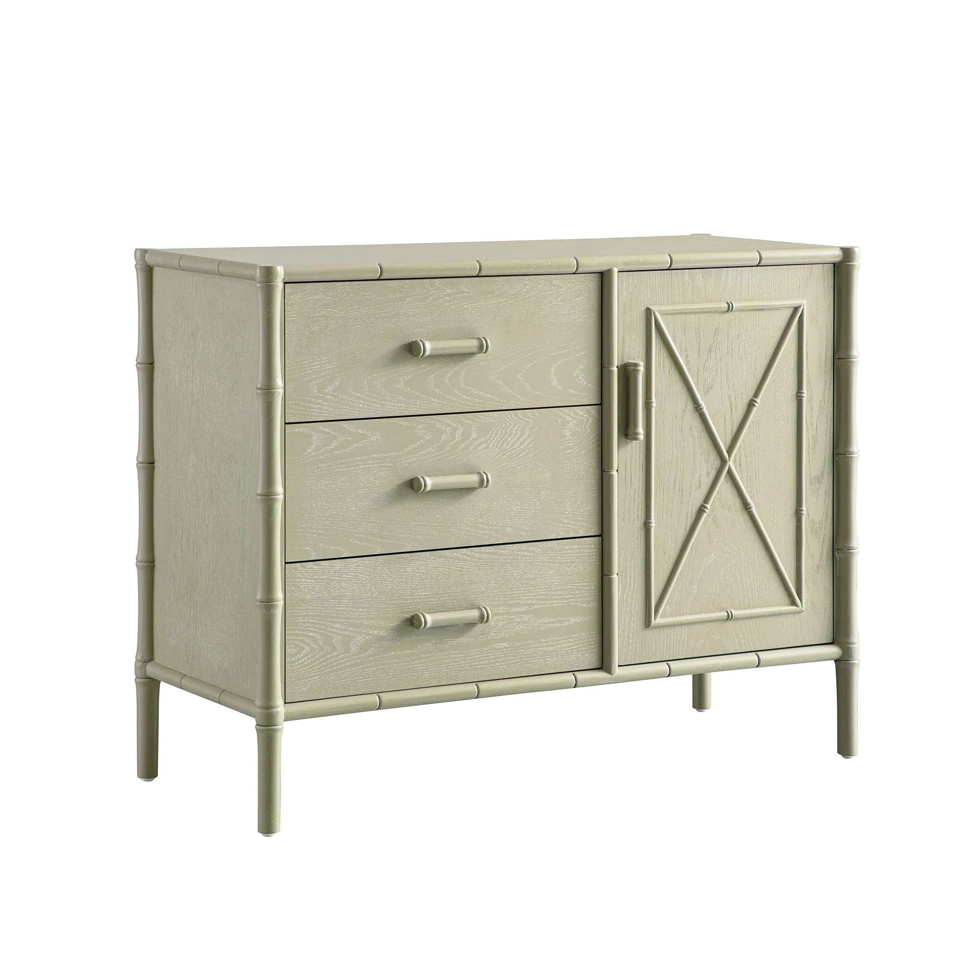 Elstowe Faux Bamboo 1-Door 3-Drawer Sideboard, Sage Green - Image 8