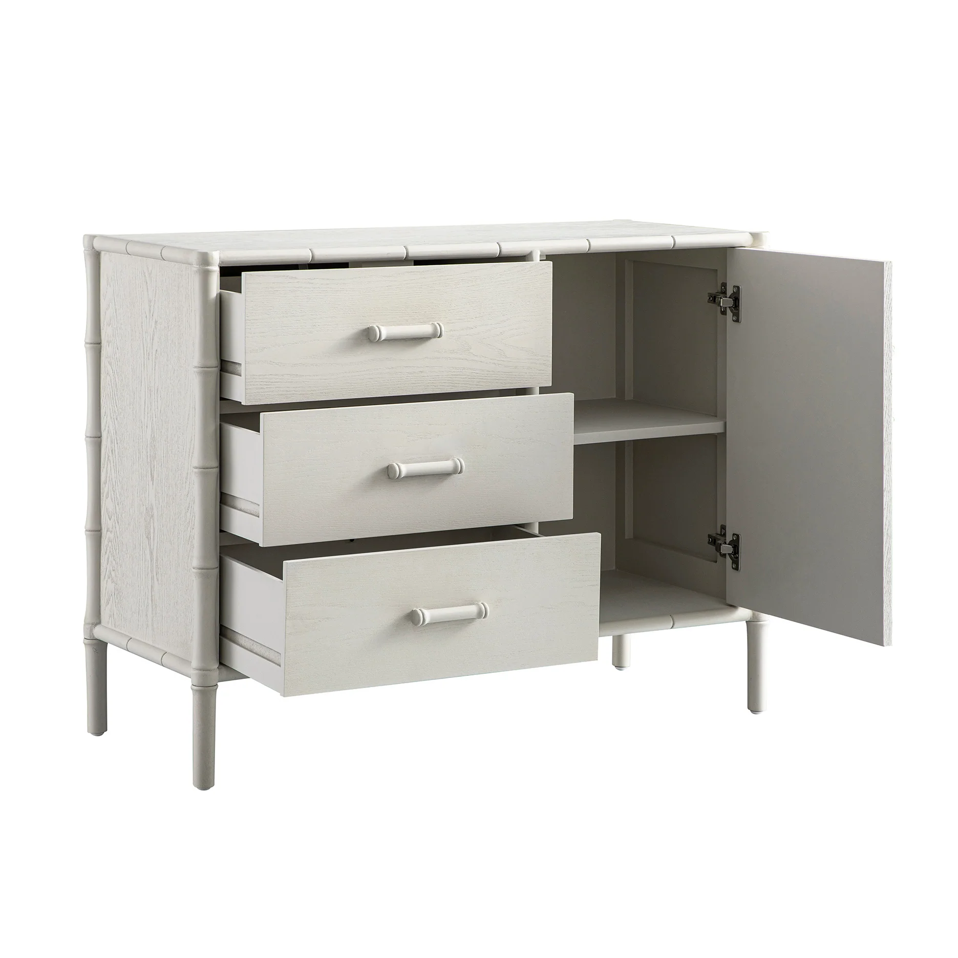 Elstowe Faux Bamboo 1-Door 3-Drawer Sideboard, Shaded White - Image 10