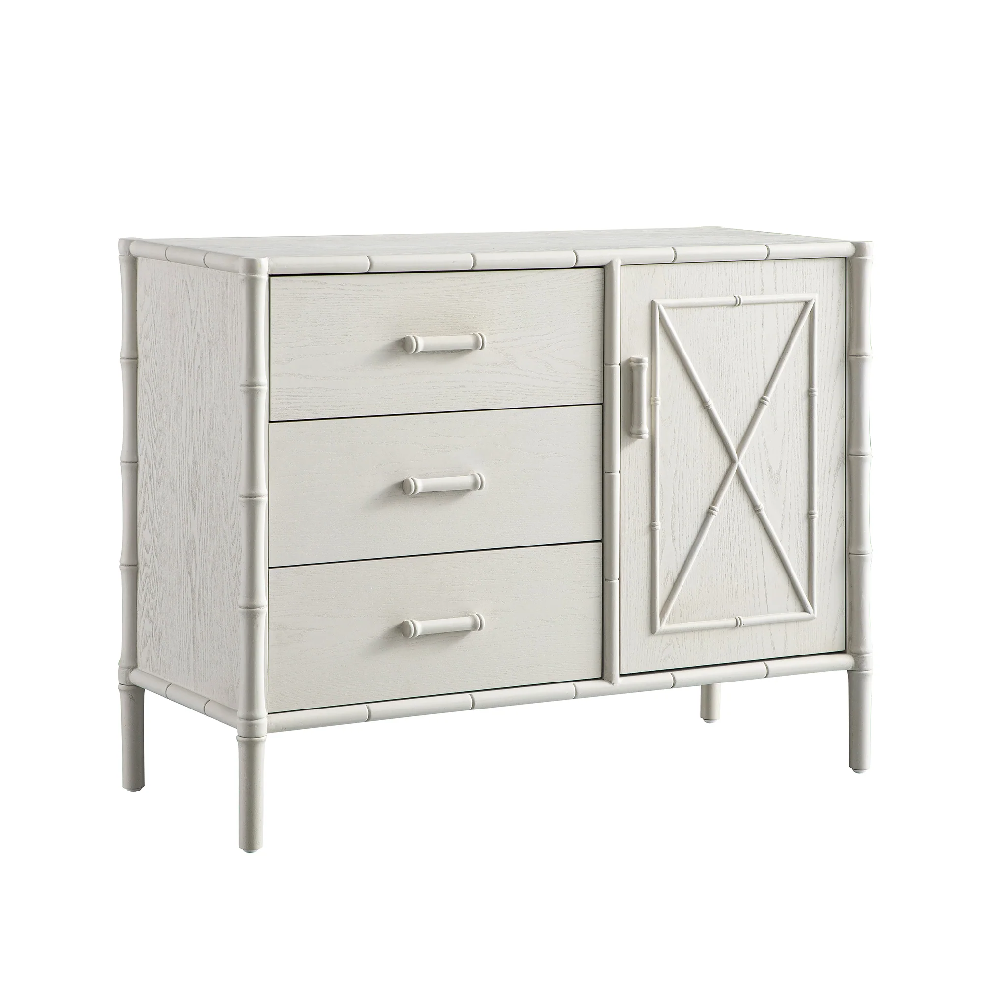 Elstowe Faux Bamboo 1-Door 3-Drawer Sideboard, Shaded White - Image 8