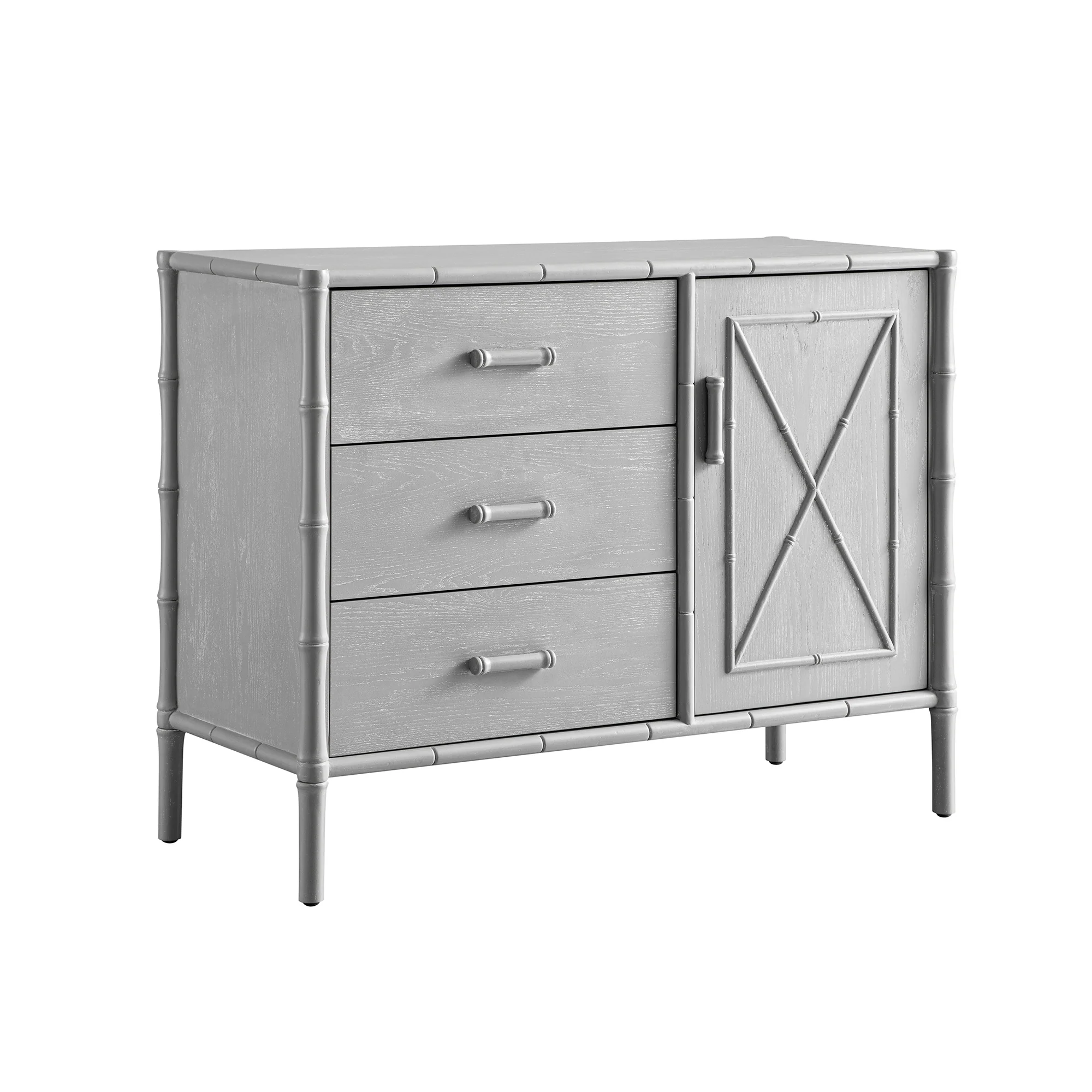 Elstowe Faux Bamboo 1-Door 3-Drawer Sideboard, Warm Grey - Image 2