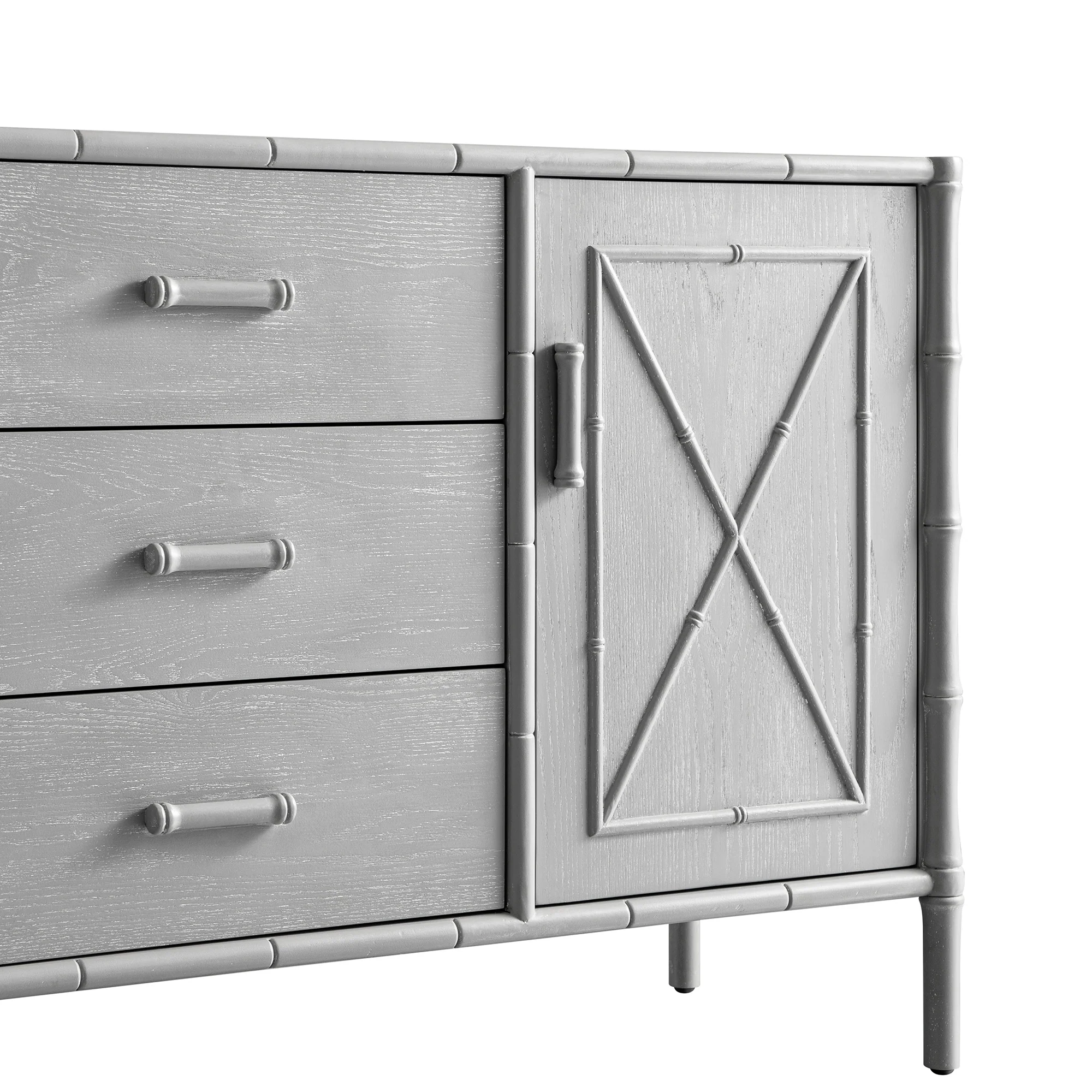 Elstowe Faux Bamboo 1-Door 3-Drawer Sideboard, Warm Grey - Image 7