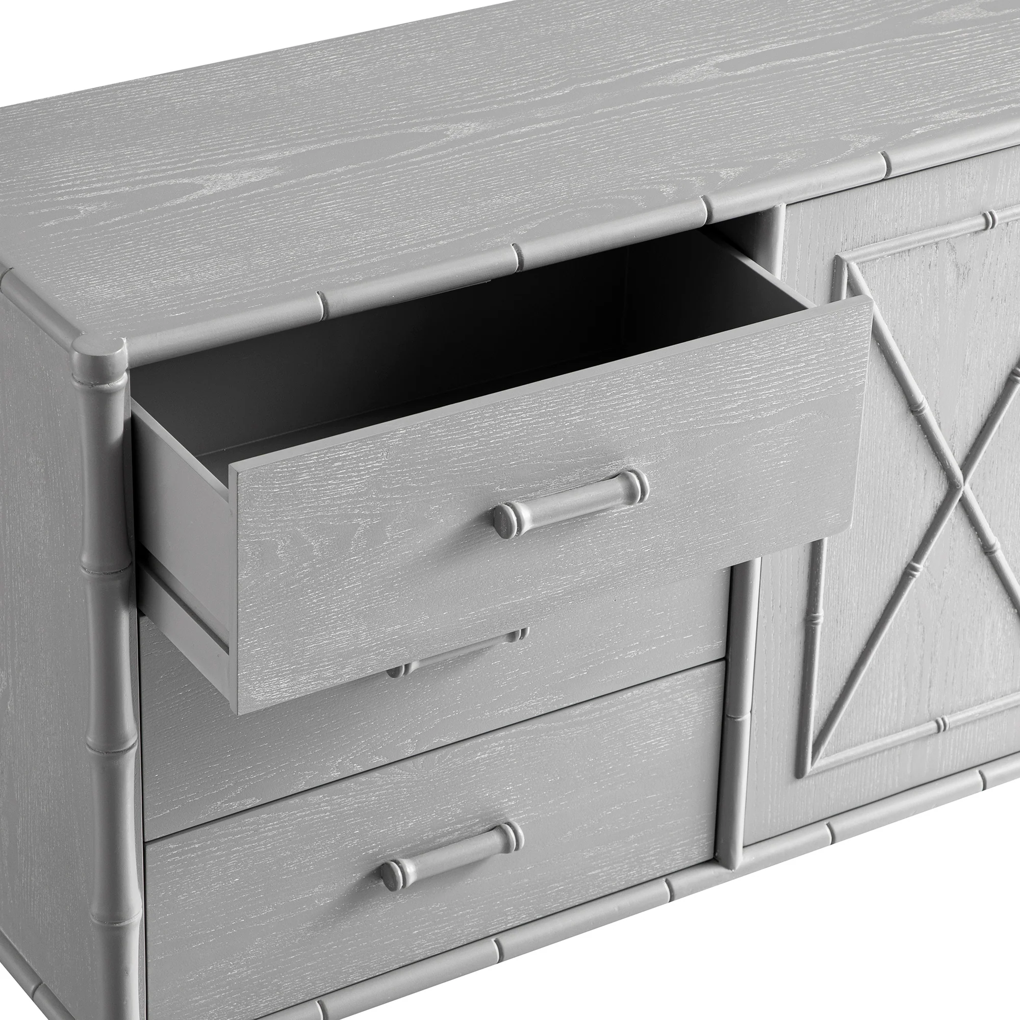 Elstowe Faux Bamboo 1-Door 3-Drawer Sideboard, Warm Grey - Image 8