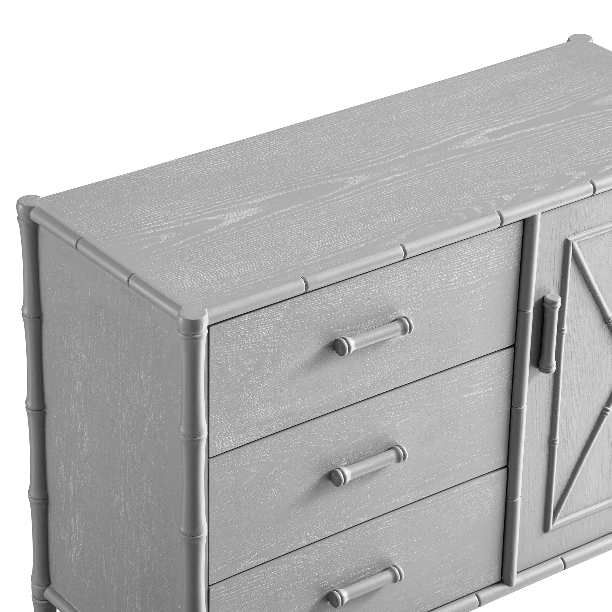 Elstowe Faux Bamboo 1-Door 3-Drawer Sideboard, Warm Grey - Image 9