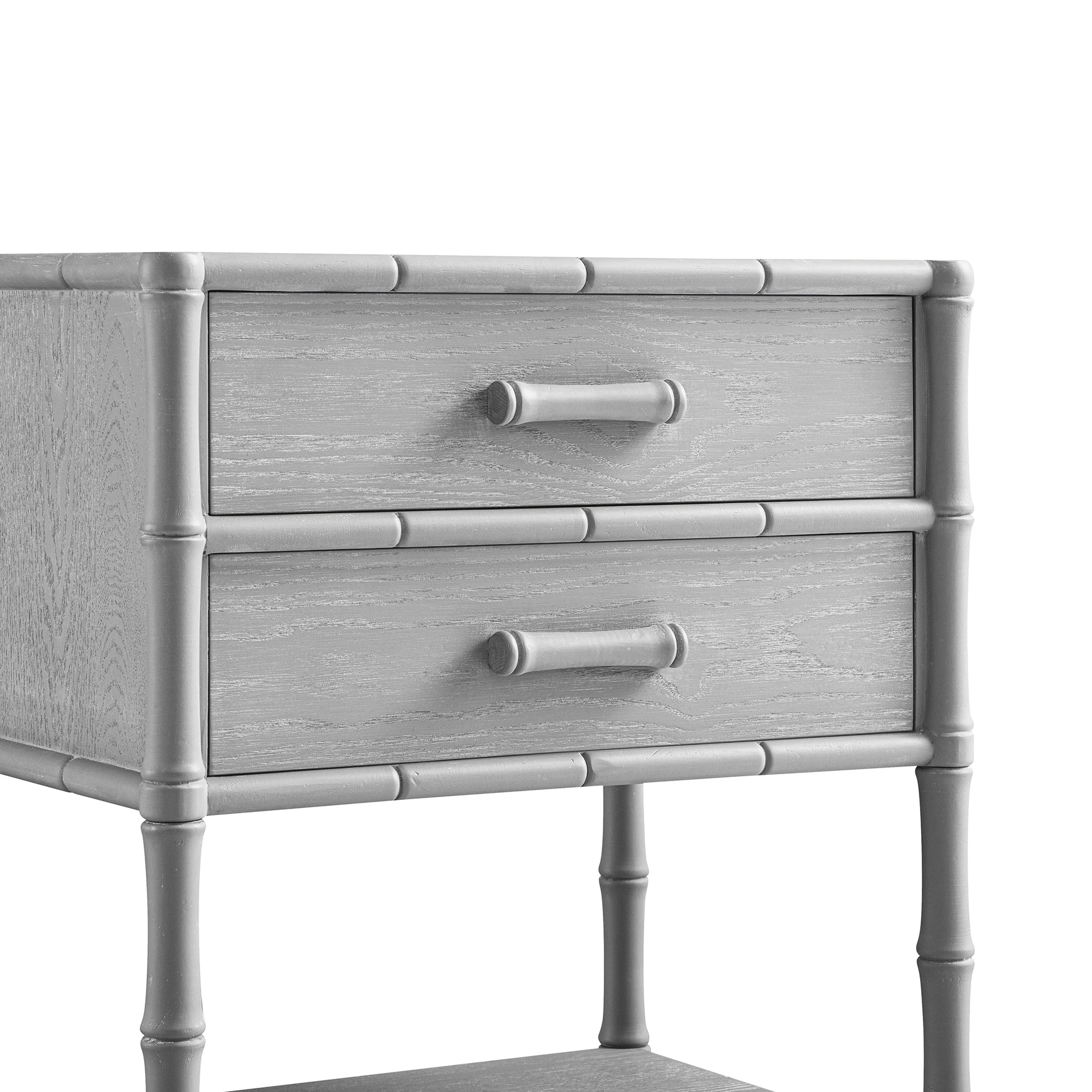 Elstowe Faux Bamboo 2-Drawer Bedside Table, Warm Grey - Image 12