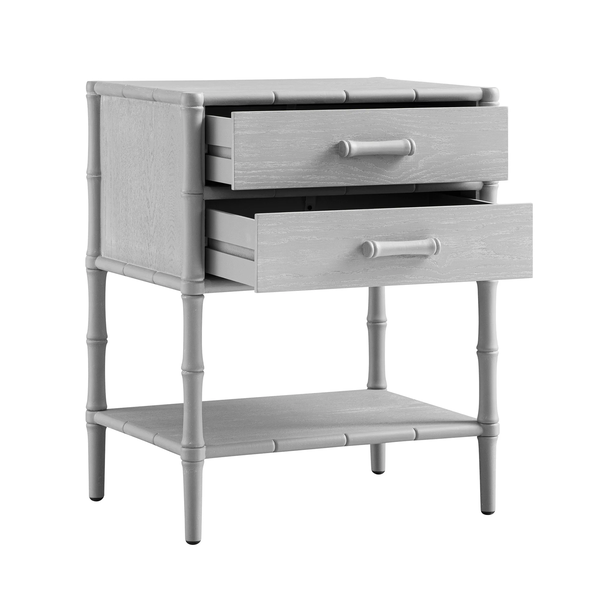 Elstowe Faux Bamboo 2-Drawer Bedside Table, Warm Grey - Image 9