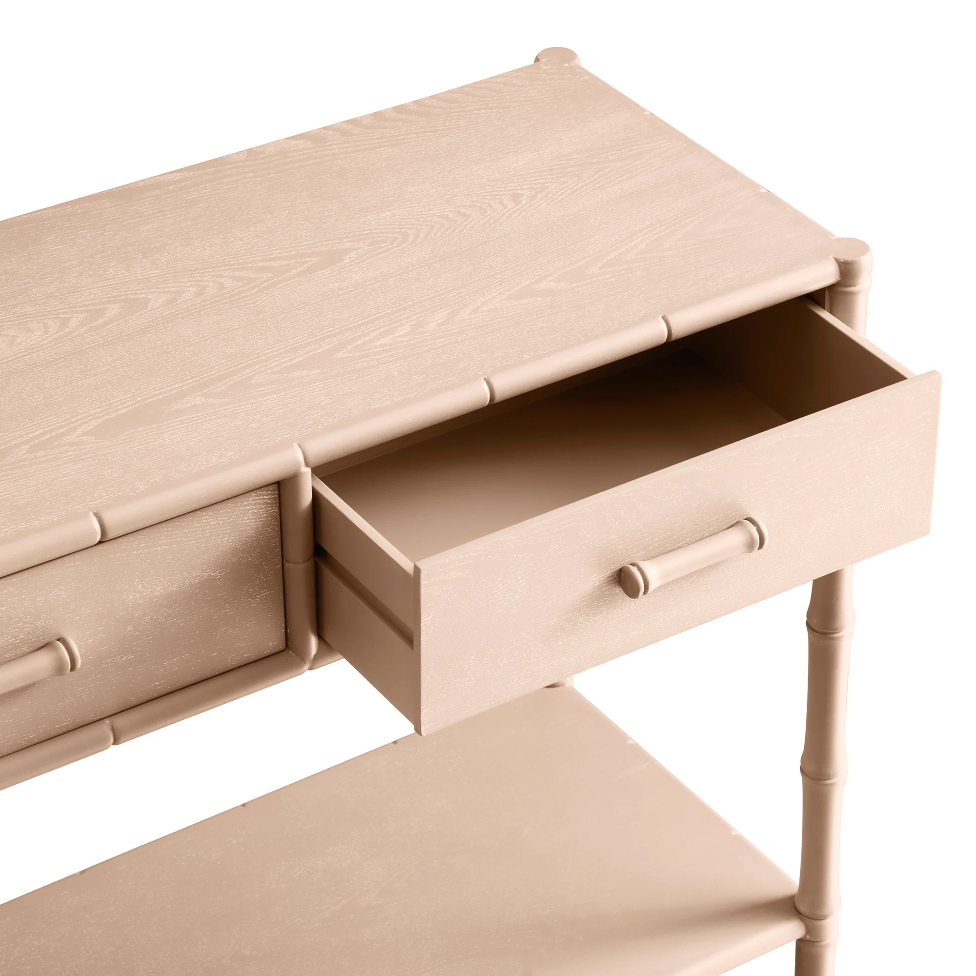 Elstowe Faux Bamboo 2-Drawer Console Table, Nude Pink - Image 13