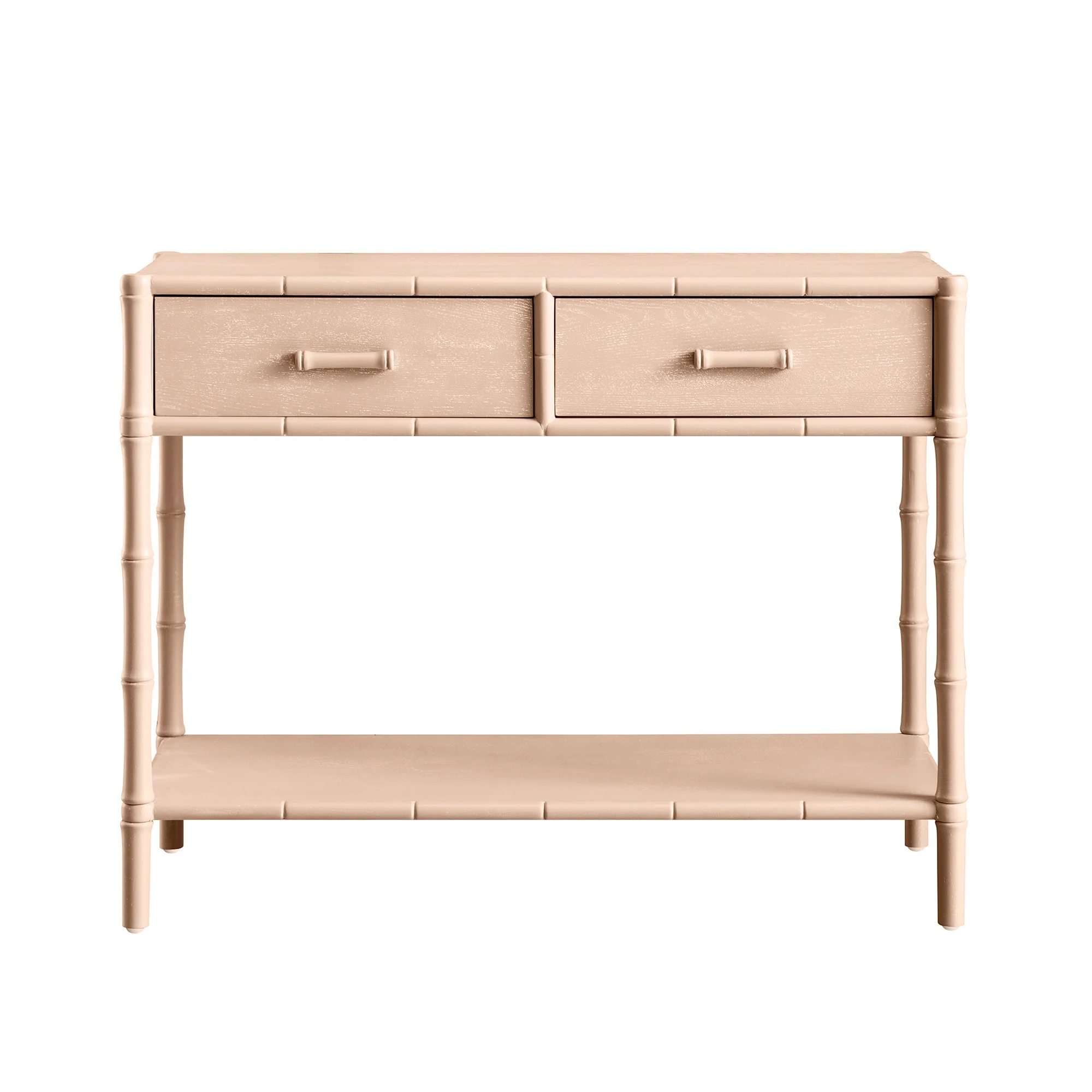 Elstowe Faux Bamboo 2-Drawer Console Table, Nude Pink - Image 6