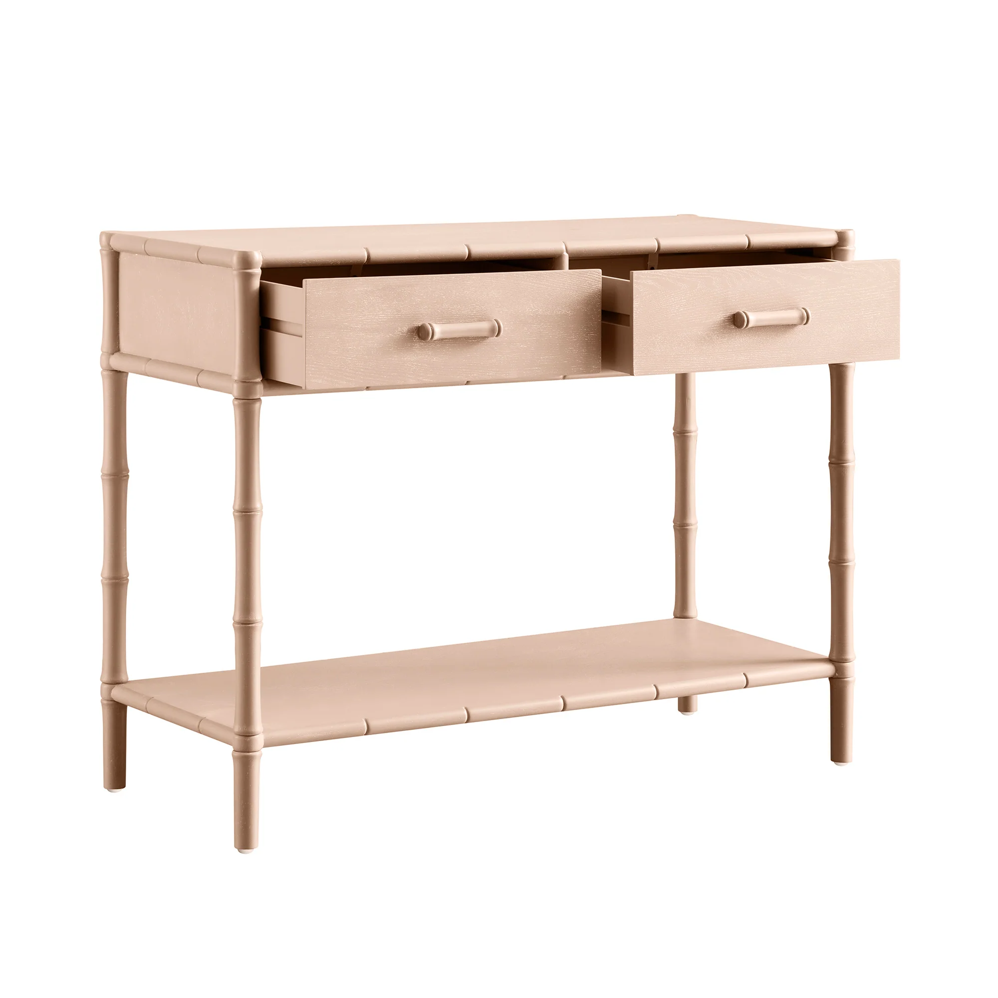 Elstowe Faux Bamboo 2-Drawer Console Table, Nude Pink - Image 9