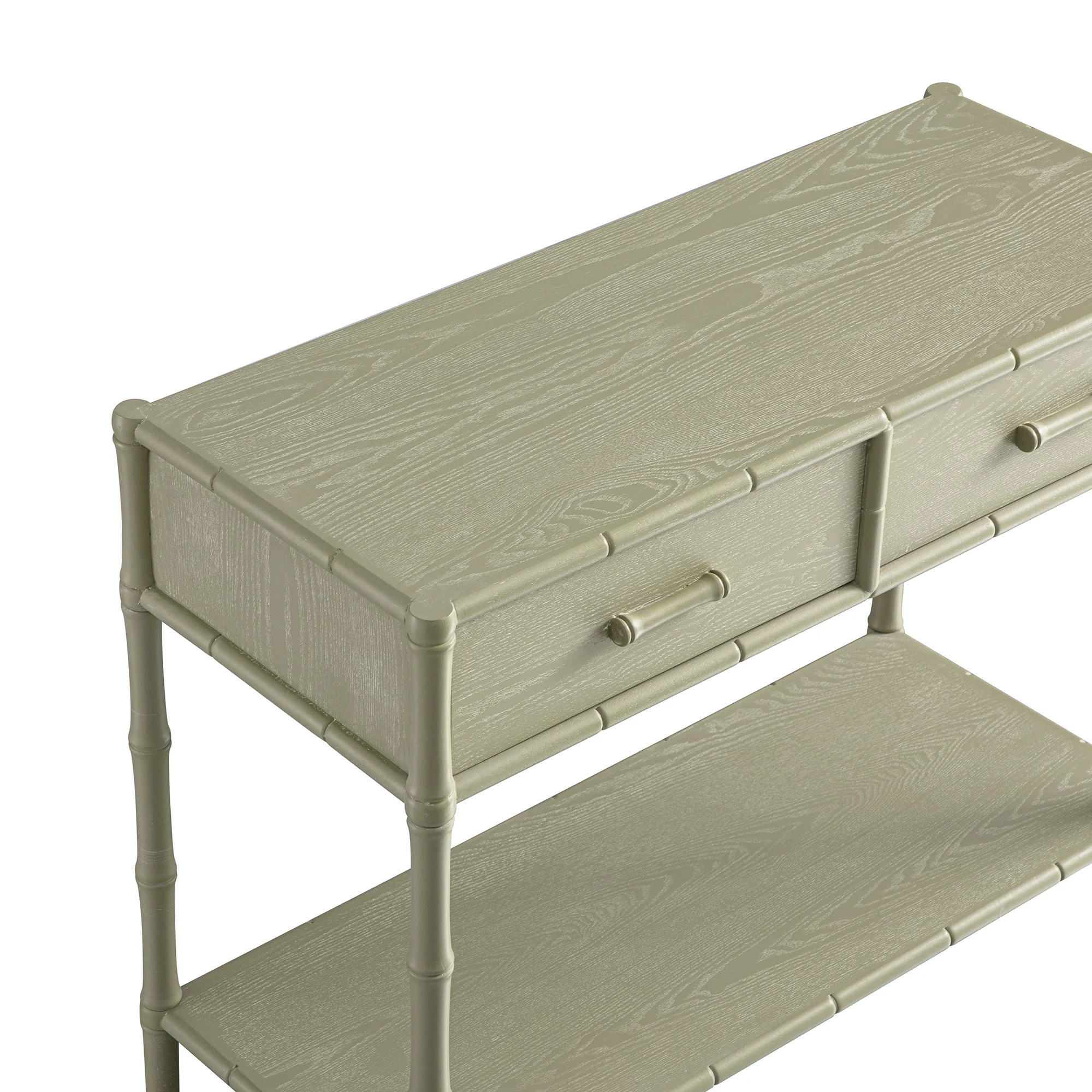 Elstowe Faux Bamboo 2-Drawer Console Table, Sage Green - Image 14