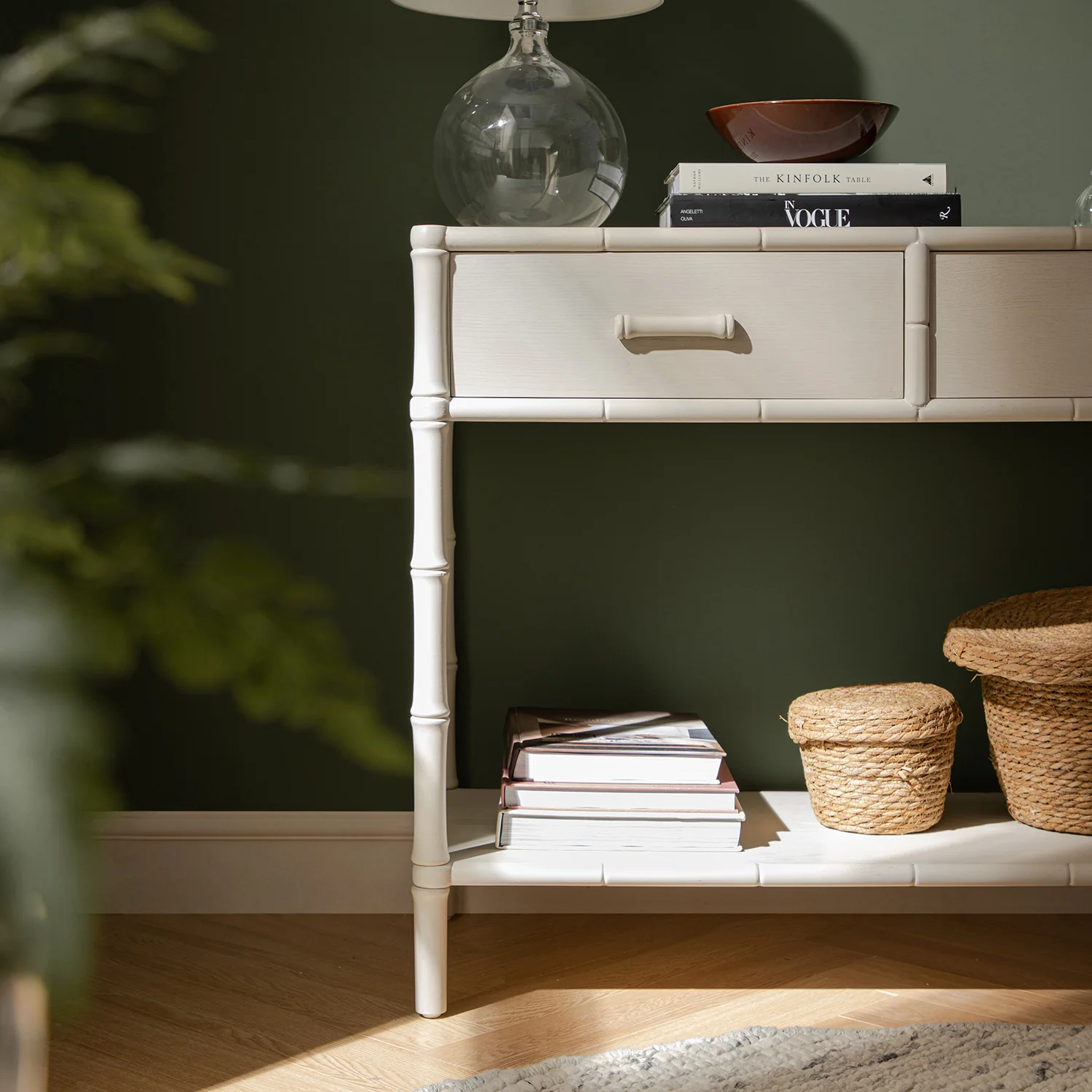 Elstowe Faux Bamboo 2-Drawer Console Table, Shaded White - Image 3