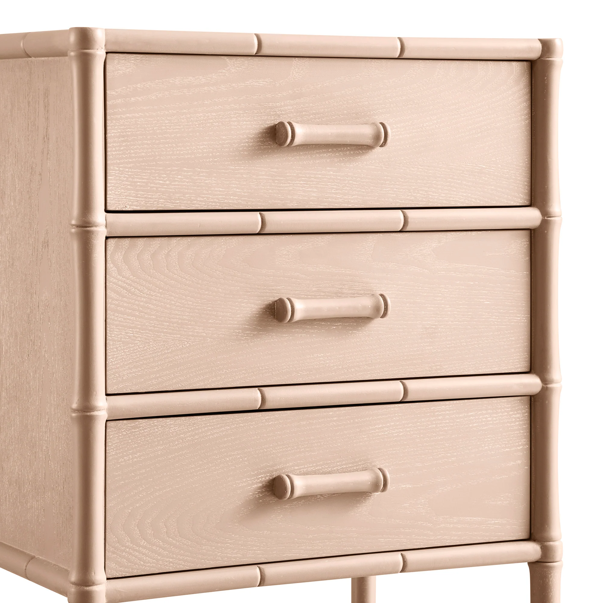 Elstowe Faux Bamboo 3-Drawer Bedside Table, Nude Pink - Image 14