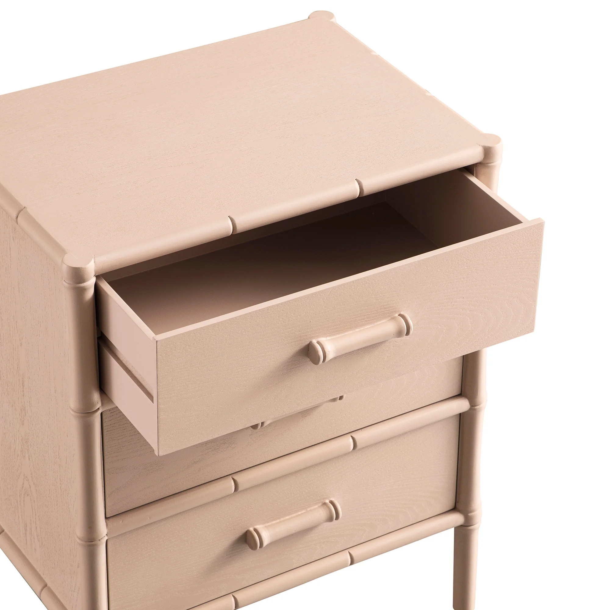 Elstowe Faux Bamboo 3-Drawer Bedside Table, Nude Pink - Image 16