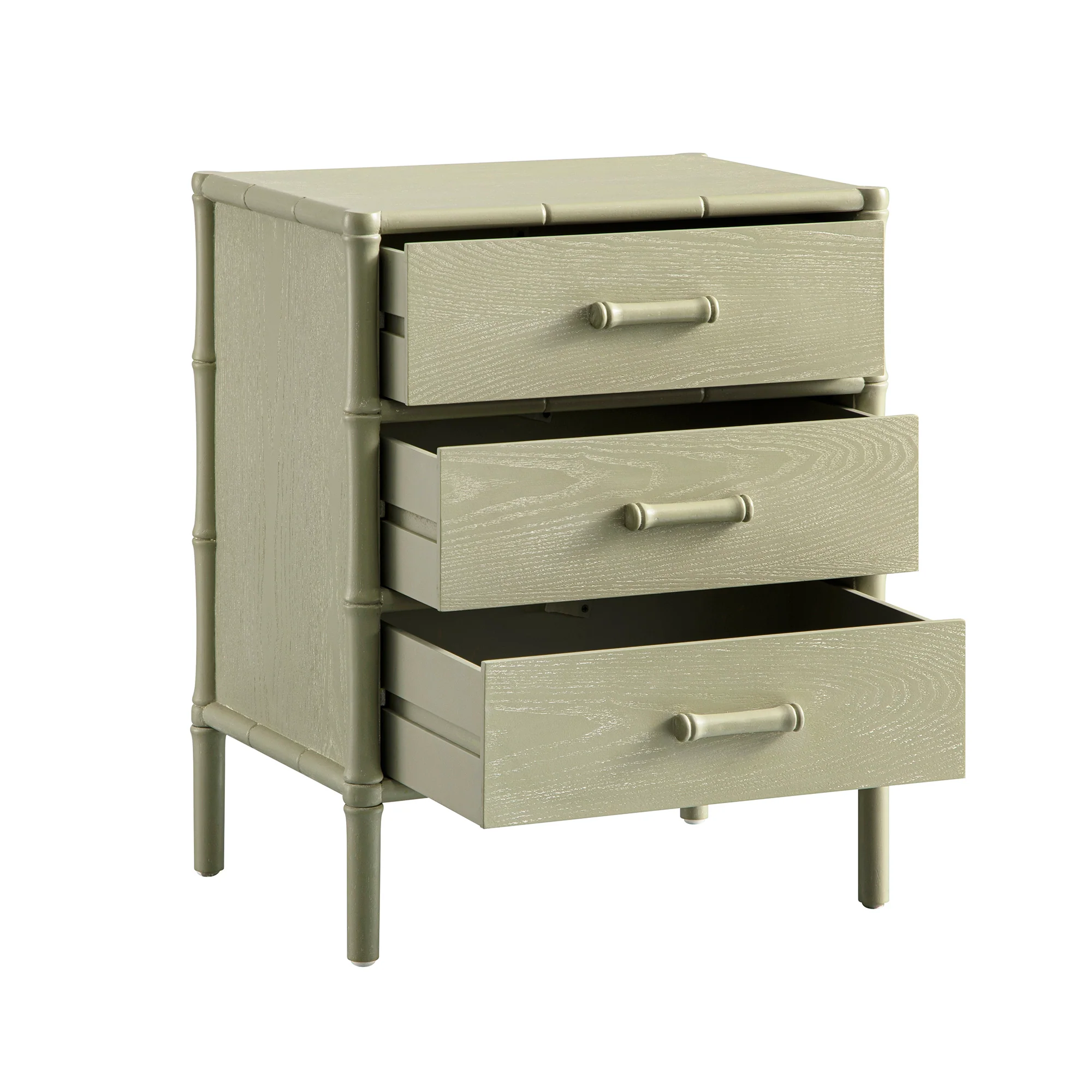 Elstowe Faux Bamboo 3-Drawer Bedside Table, Sage Green - Image 10
