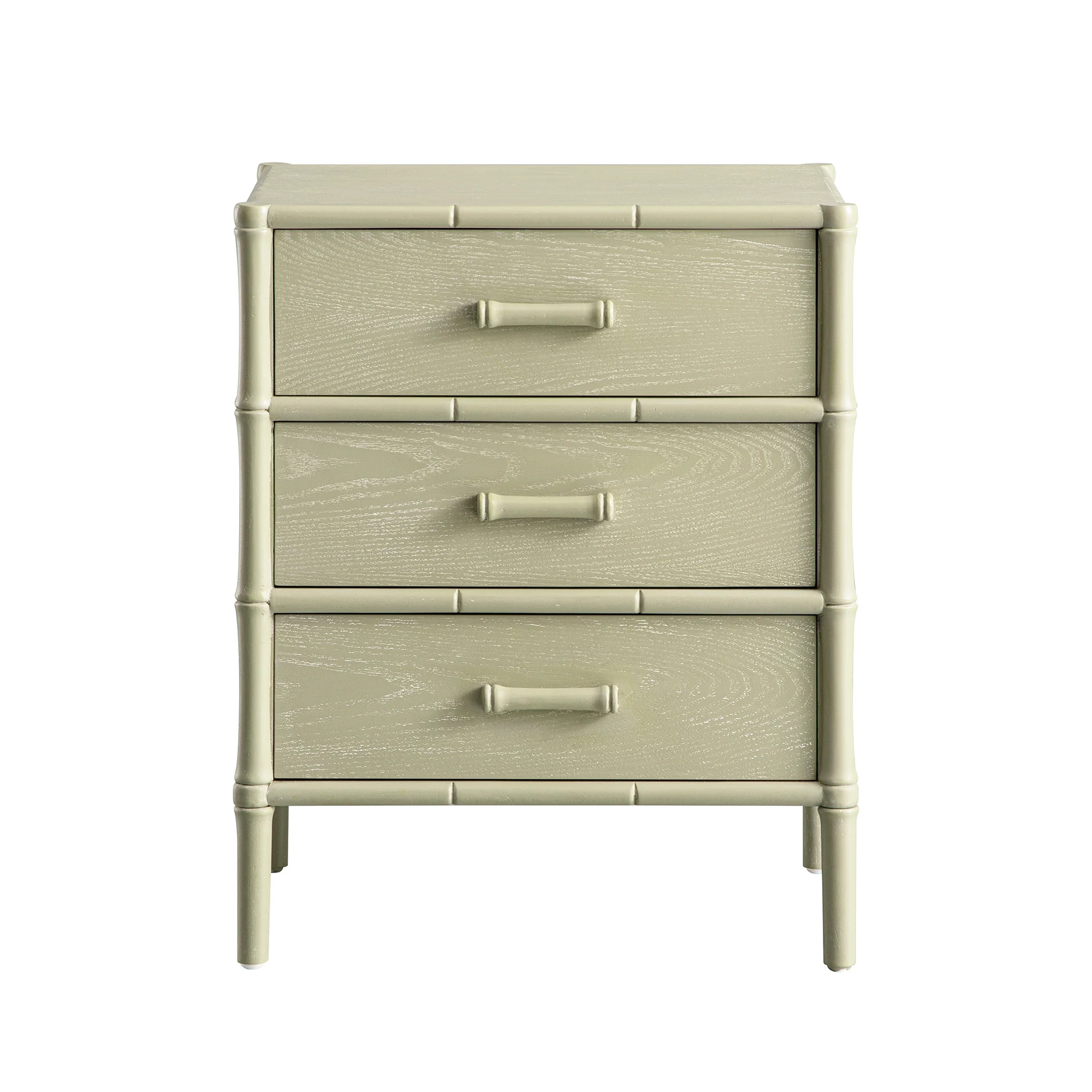 Elstowe Faux Bamboo 3-Drawer Bedside Table, Sage Green - Image 7